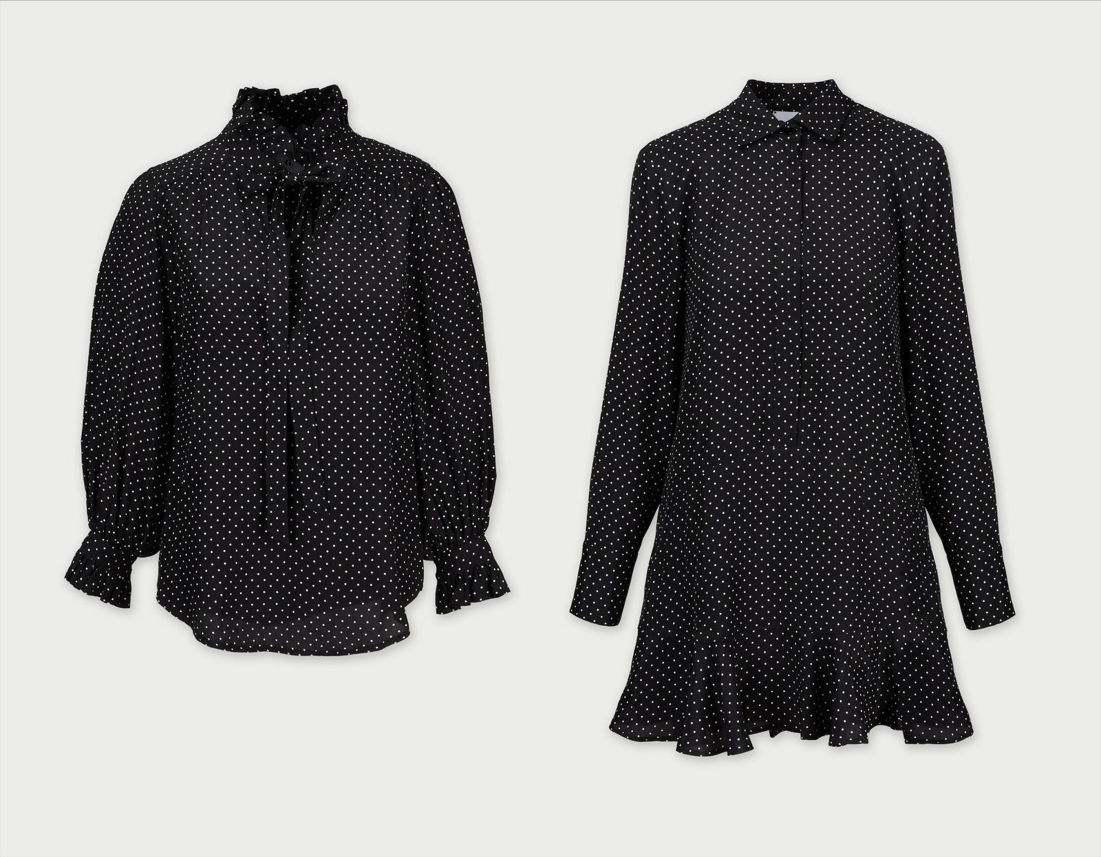 Gwyneth Paltrow | goop G. Label Polka-Dot Ensemble (With Image): A goop G. Label black polka-dot blouse and dress ensemble from the collection of Gwyneth Paltrow. Gwyneth posted wearing the dress on Instagram on February 6, 2024.Crafted in viscose, both