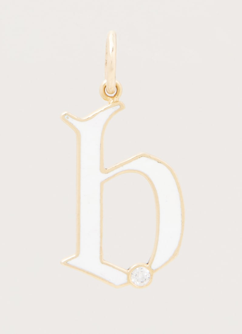 Gwyneth Paltrow | Foundrae 18k Yellow Gold Pendant : A Foundrae 18k yellow gold pendant from the collection of Gwyneth Paltrow.The pendant features white enamel and a circular-cut diamond, designed in an Old English–style font as the letter