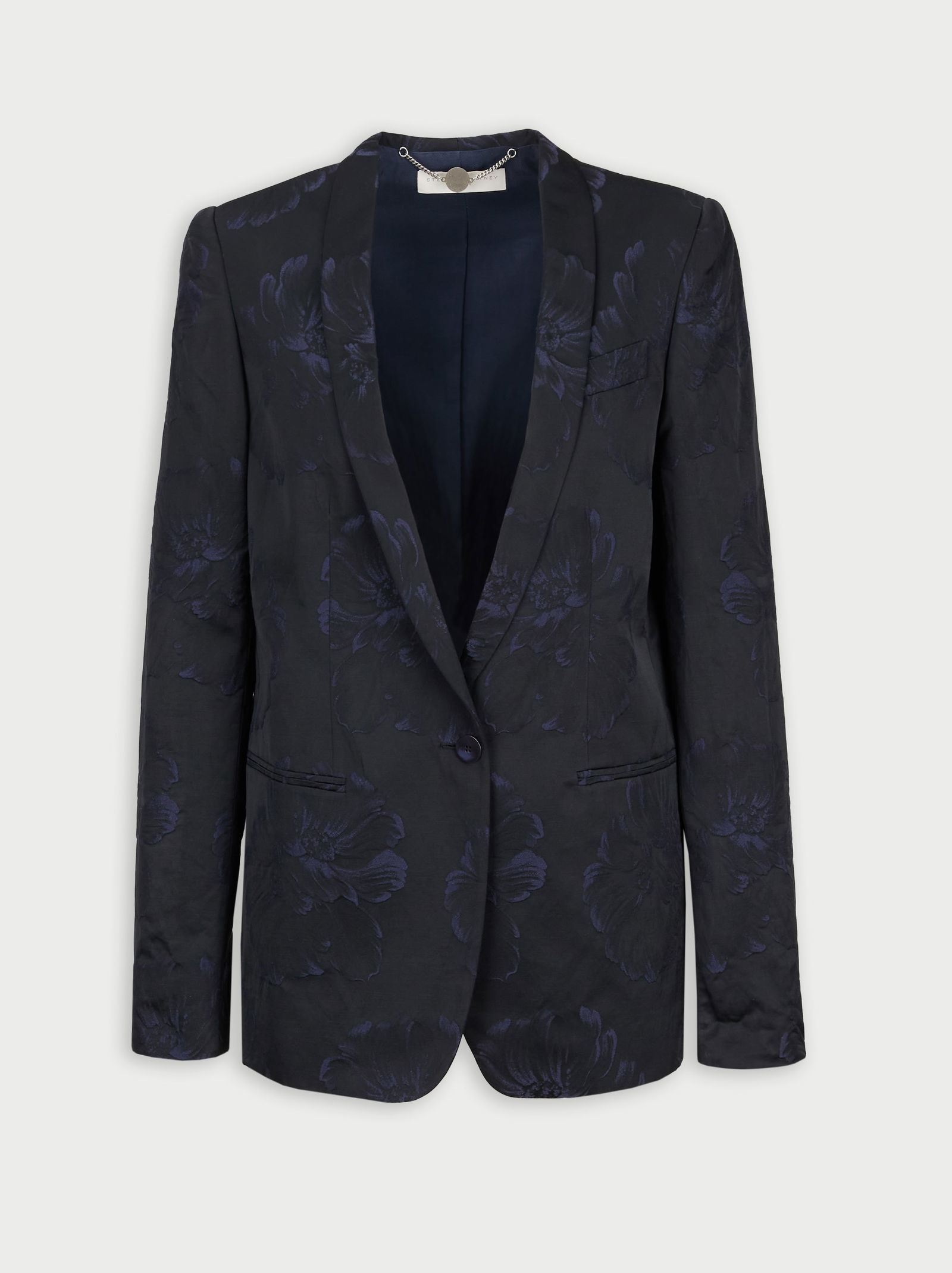 Gwyneth Paltrow | 2012 Floral Jacquard Stella McCartney Blazer: A single-breasted linen-and-cotton–blend blazer designed by Stella McCartney from 2012, from the collection of Gwyneth Paltrow. The piece features a tonal floral jacquard in black and deep