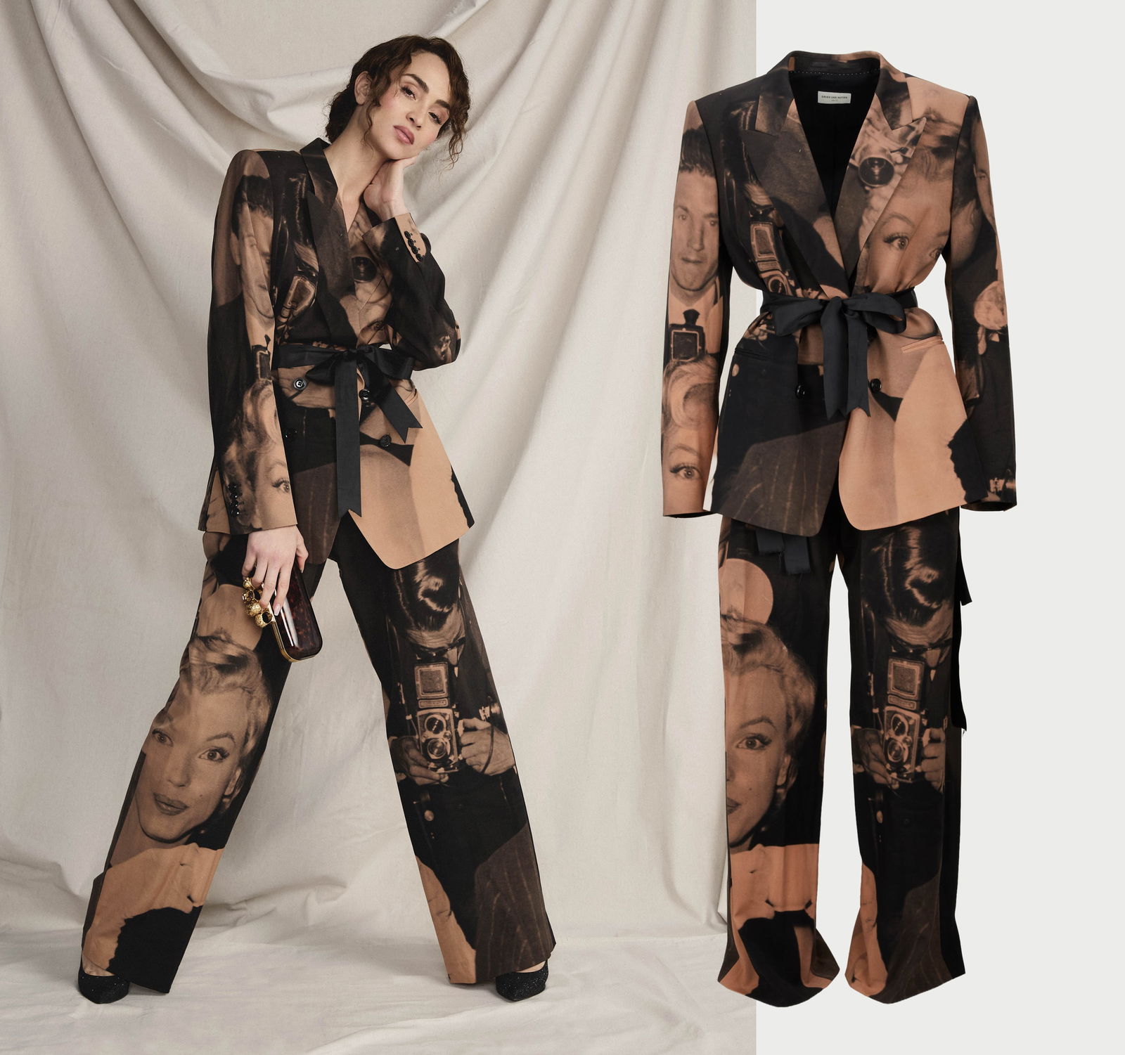 Dries Van Noten | 2016 Spring Marilyn Monroe Patterned Suit: A suit jacket and tailored trouser ensemble designed by Dries Van Noten for Paris Fashion Week - Menswear Spring/Summer 2016 runway show. From the collection of Cameron Silver.The wool blend suit feat