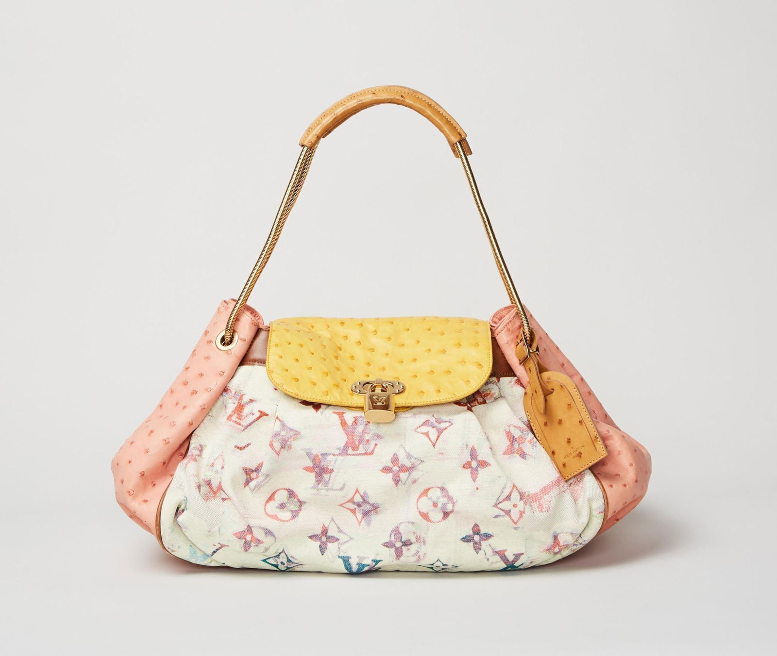 Louis Vuitton | 2008 Limited Edition Richard Prince Monogram Exotic Bag: This is a special edition Louis Vuitton Jamais monogram with ostrich leather shoulder bag for the Spring 2008 collection, created during Marc Jacobs' tenure as creative director. It was designed in