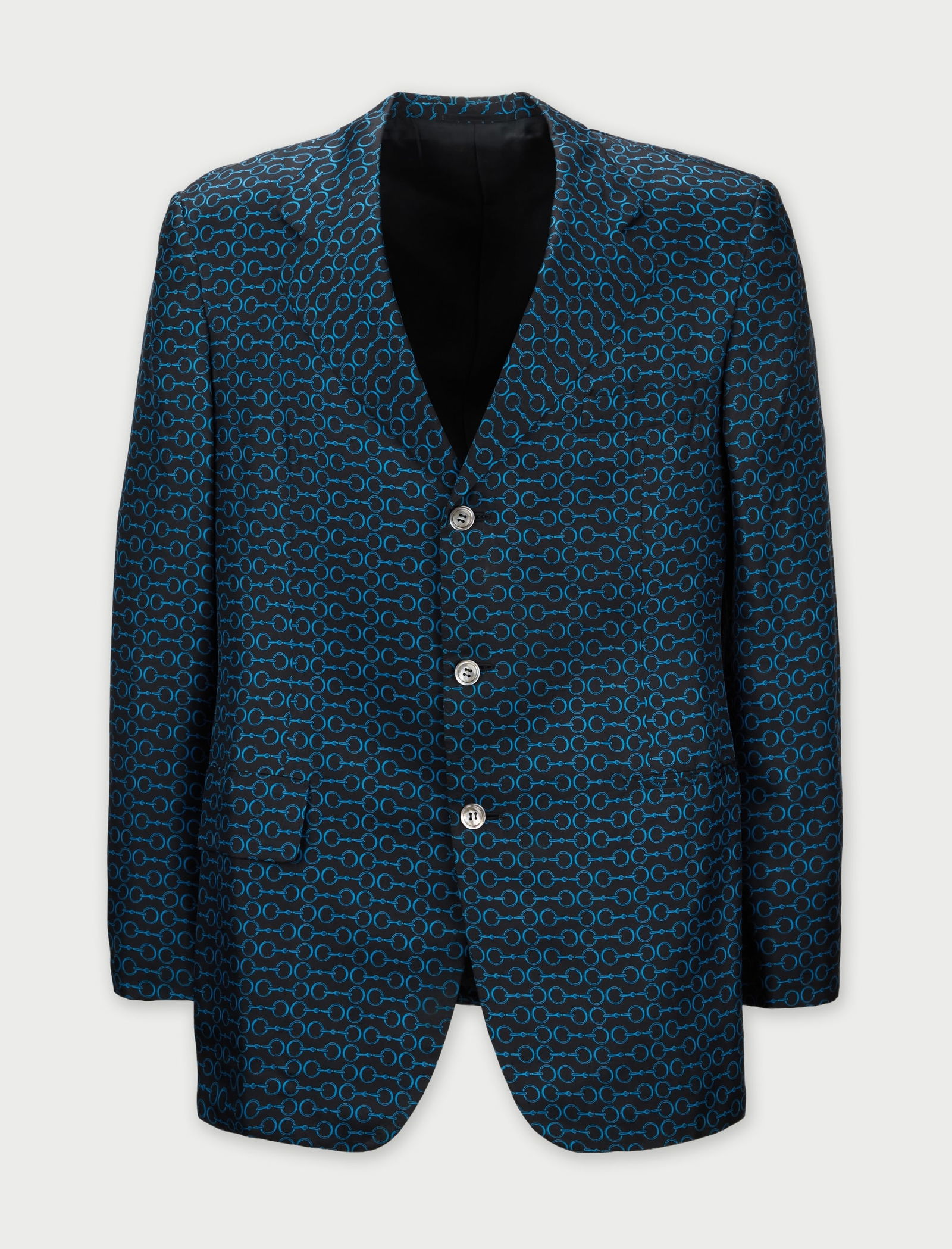 Hermès | Sport Blazer: A Hermès Sport blazer, from the collection of Cameron Silver. This single-breasted sport coat is a blue and black colorway. The fabric showcases a tightly interwoven "Mors et Gourmettes"