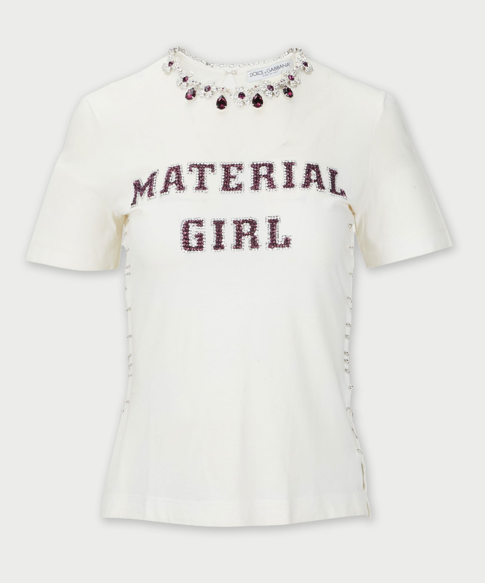 Dolce and Gabbana | 2001 Material Girl T-Shirt: Dolce & Gabbana 2001 Material Girl T-Shirt. American pop star/actress Madonna attend the 43rd annual Grammy Awards on January 27, 2001, in Los Angeles wearing a similar version of this shirt. A