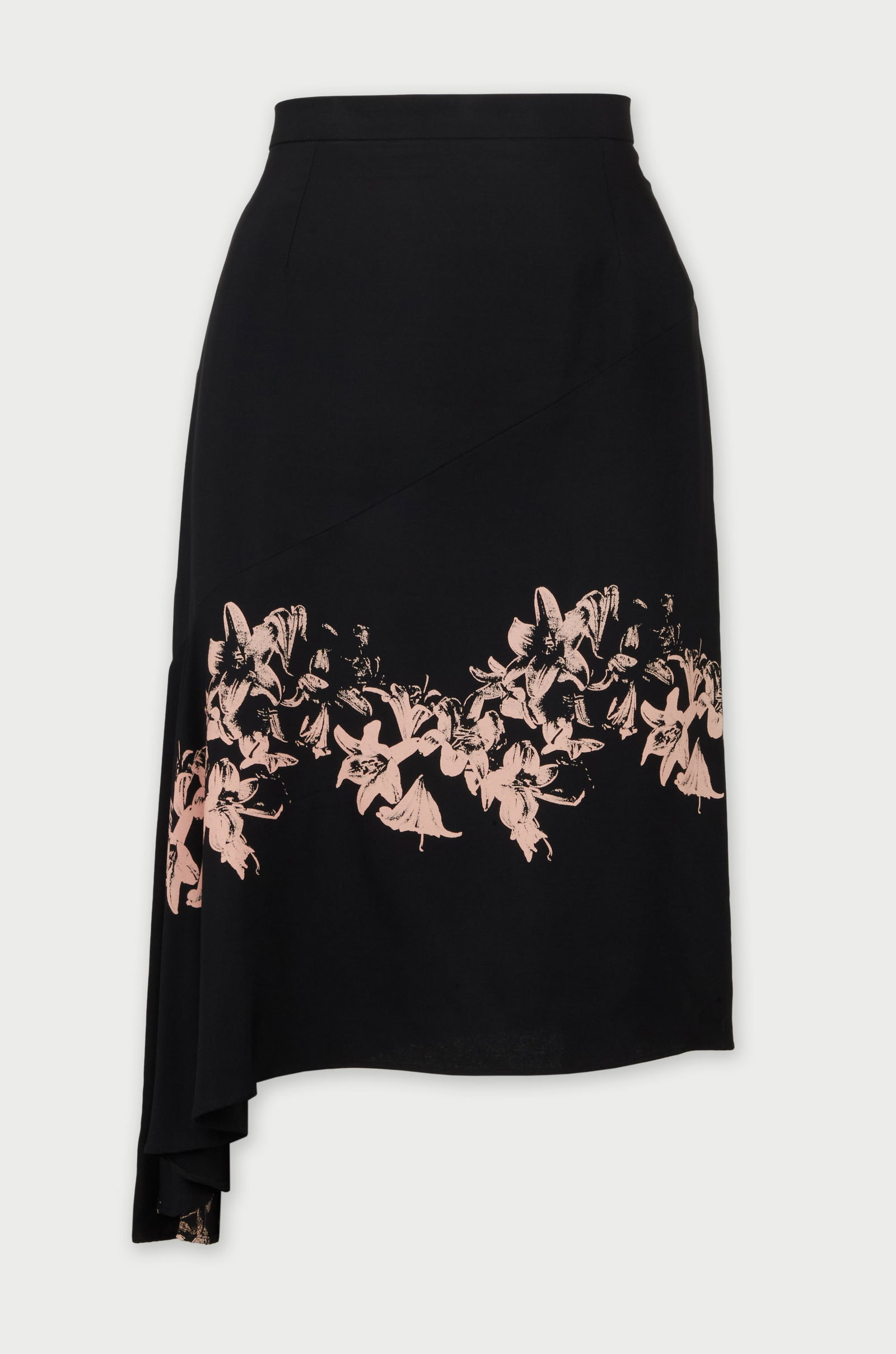 Givenchy | 1998 Pre-Spring Collection by Alexander McQueen Silk Patterned Skirt : This an Alexander McQueen for Givenchy 1998 Pre-Spring collection patterned silk skirt. A softer design for McQueen the skirt has a high-waist, fitted hips, and an asymmetric flounce that gathers