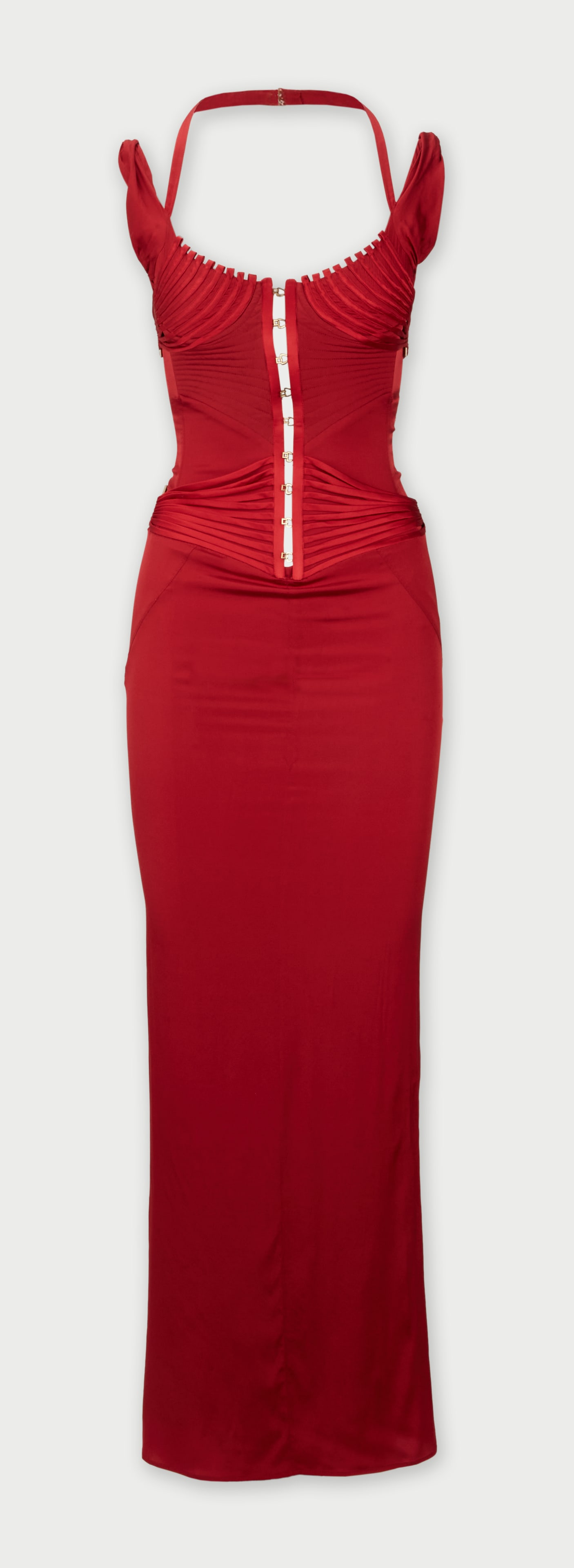 Gucci | Tom Ford Fall 2003 Runway Evening Gown: Gucci by Tom Ford, Fall 2003 silk evening gown with a corseted bodice. This runway design was also worn by Addison Rae at the 2021 Met Gala in New York.The gown features a low-cut, scoop neckline with