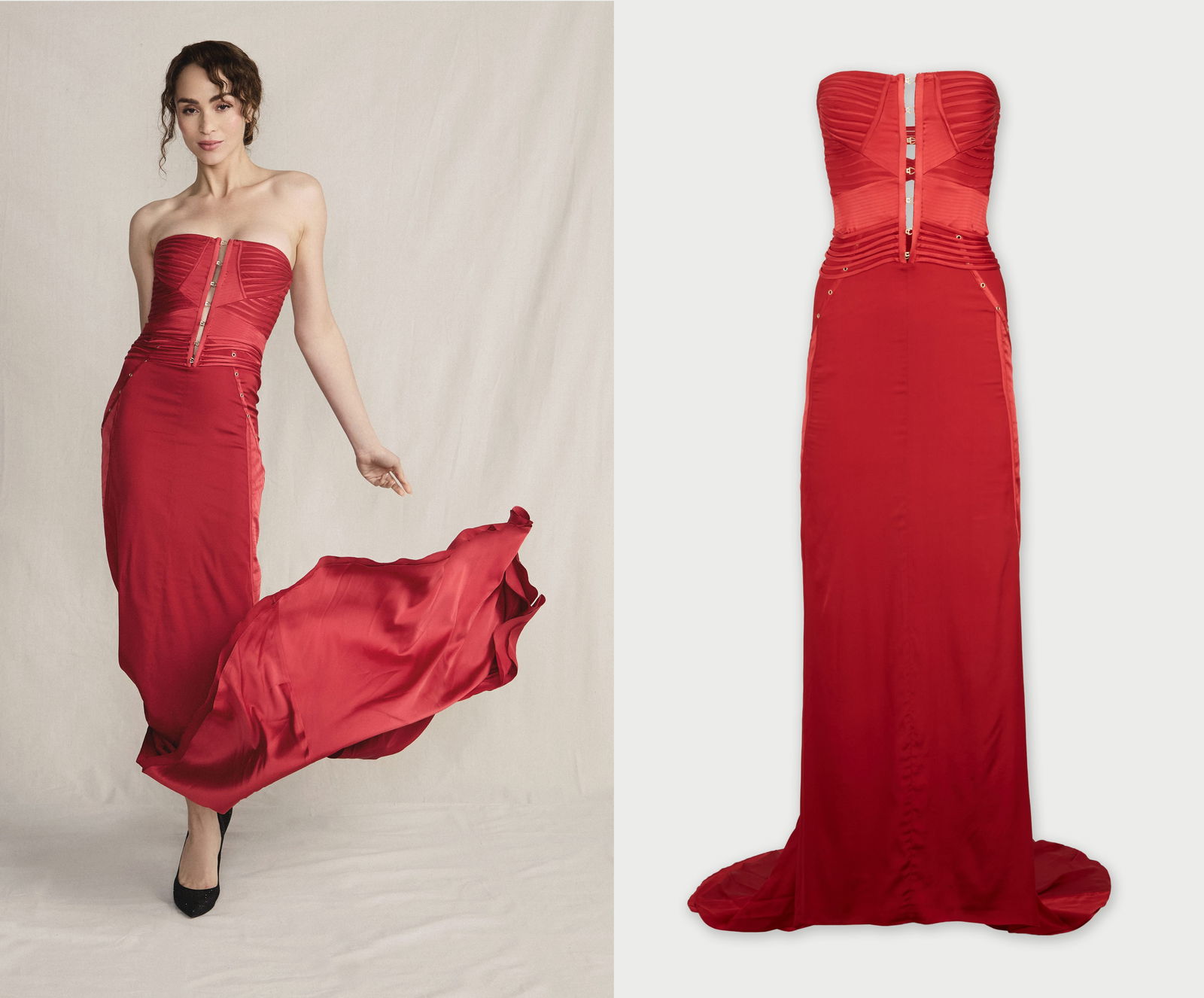 Gucci | 2003 Fall Finale Red Evening Gown: Gucci by Tom Ford Fall 2003 ruby-hued red silk evening gown, the collections finale look. Sarah Mower who reviewed the collection wrote, “beauty was personified as a power vixen extravagant