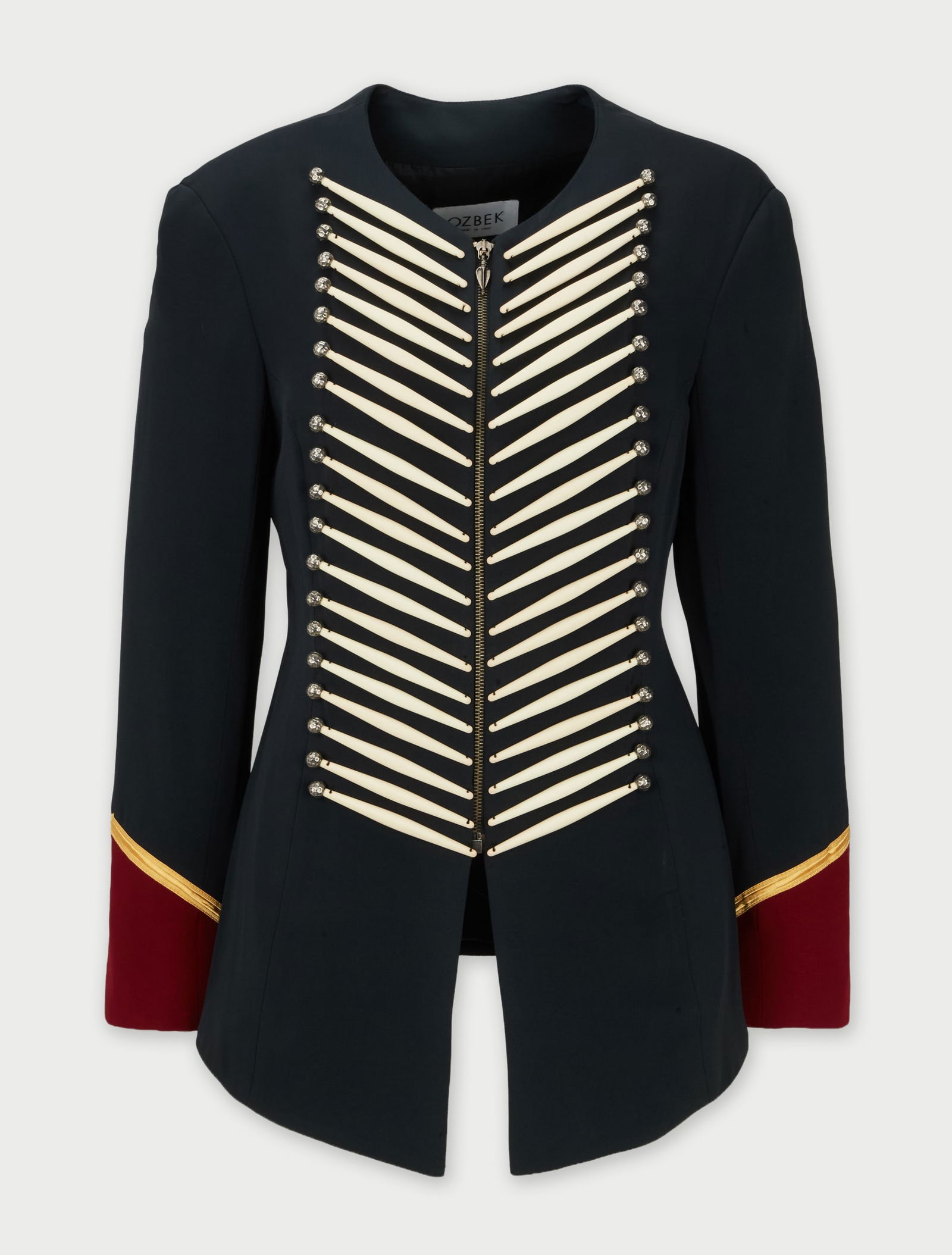 Rifat Ozbek | 1992 Western/Military Inspired Jacket: Rifat Ozbek Western Military Inspired “Bone” jacket from the Spring Summer 1992 Ready to Wear runway collection in Milan. Famously worn by Angelika Kallio on the runway and seen worn