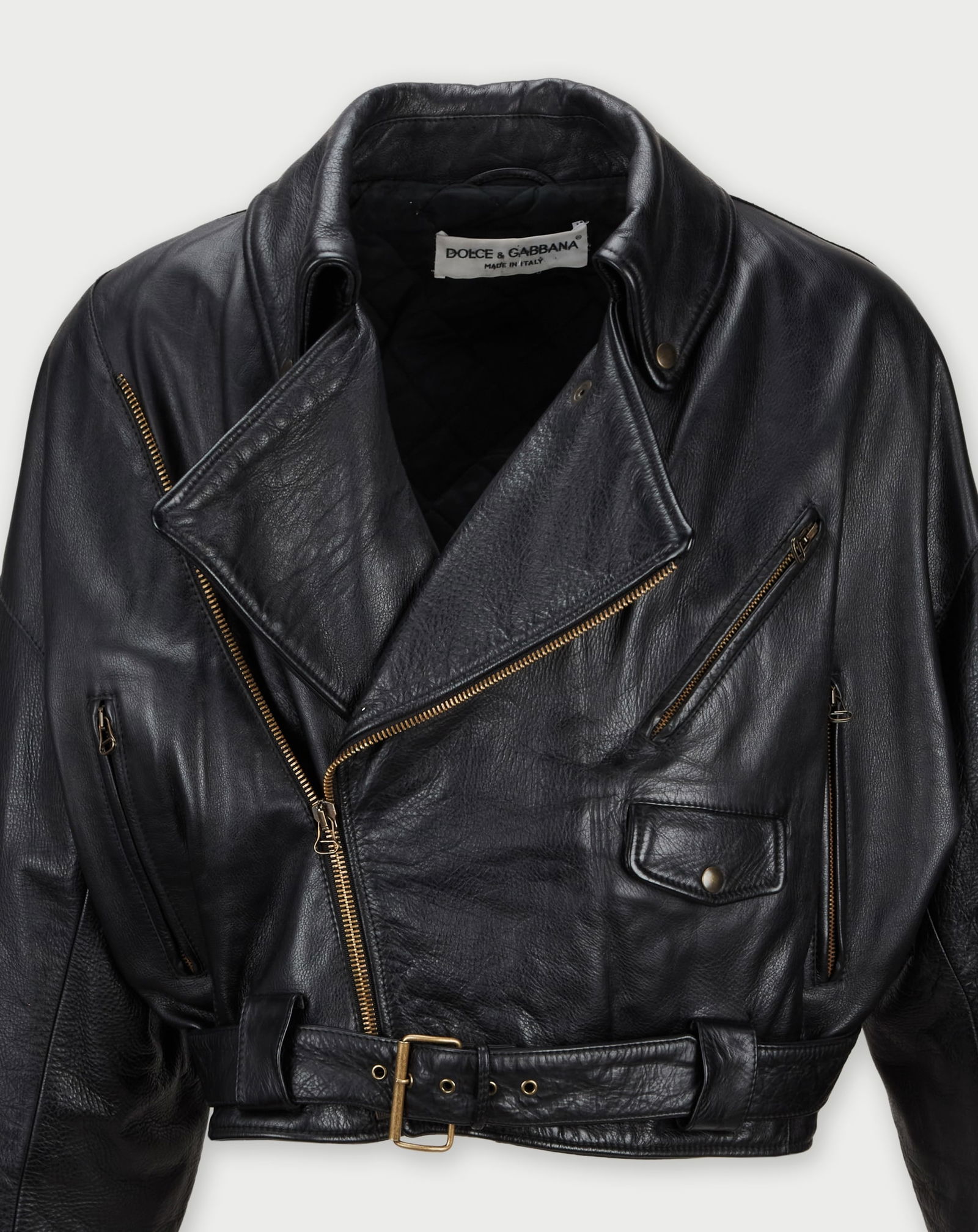 Dolce and Gabbana | 90s Cropped Black Leather Jacket - 2