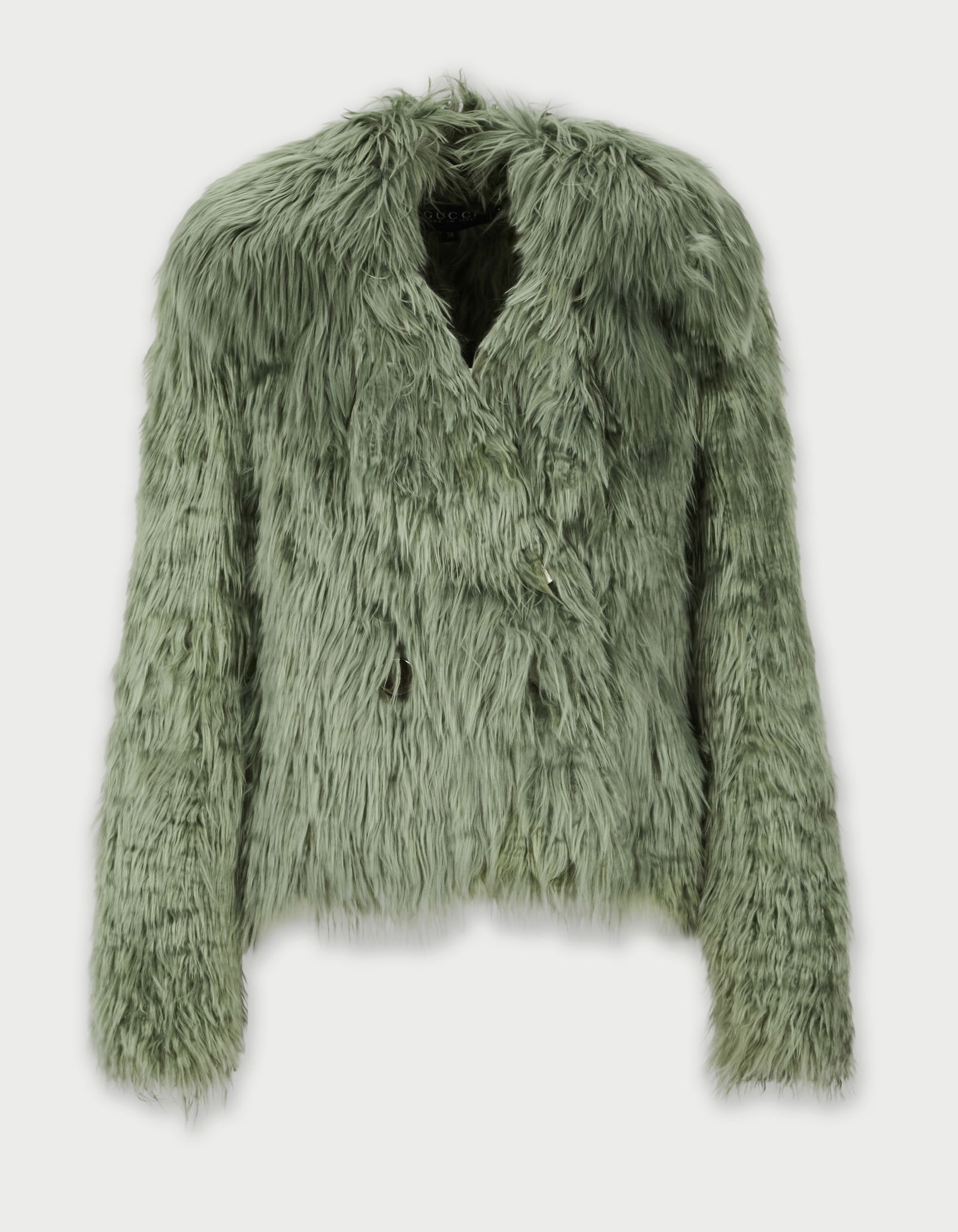 Gucci | 2016 Alpaca Fur Jacket: Gucci pale green alpaca fur jacket from the Fall 2016 Ready to Wear collection by Frida Giannini. The jacket was featured with the first look from the runway show.The green alpaca fur long
