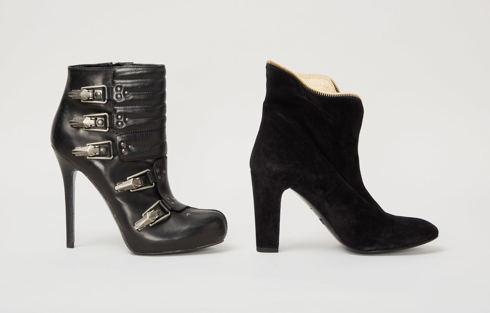 Designer Boots | Alexander McQueen, Jean Paul Gaultier : A pair of Alexander McQueen Buckle Zip Ski Boots, circa 2010, and Jean Paul Gaultier ankle boots. Beyoncé was photographed wearing the same style Alexander McQueen boots in New York City in