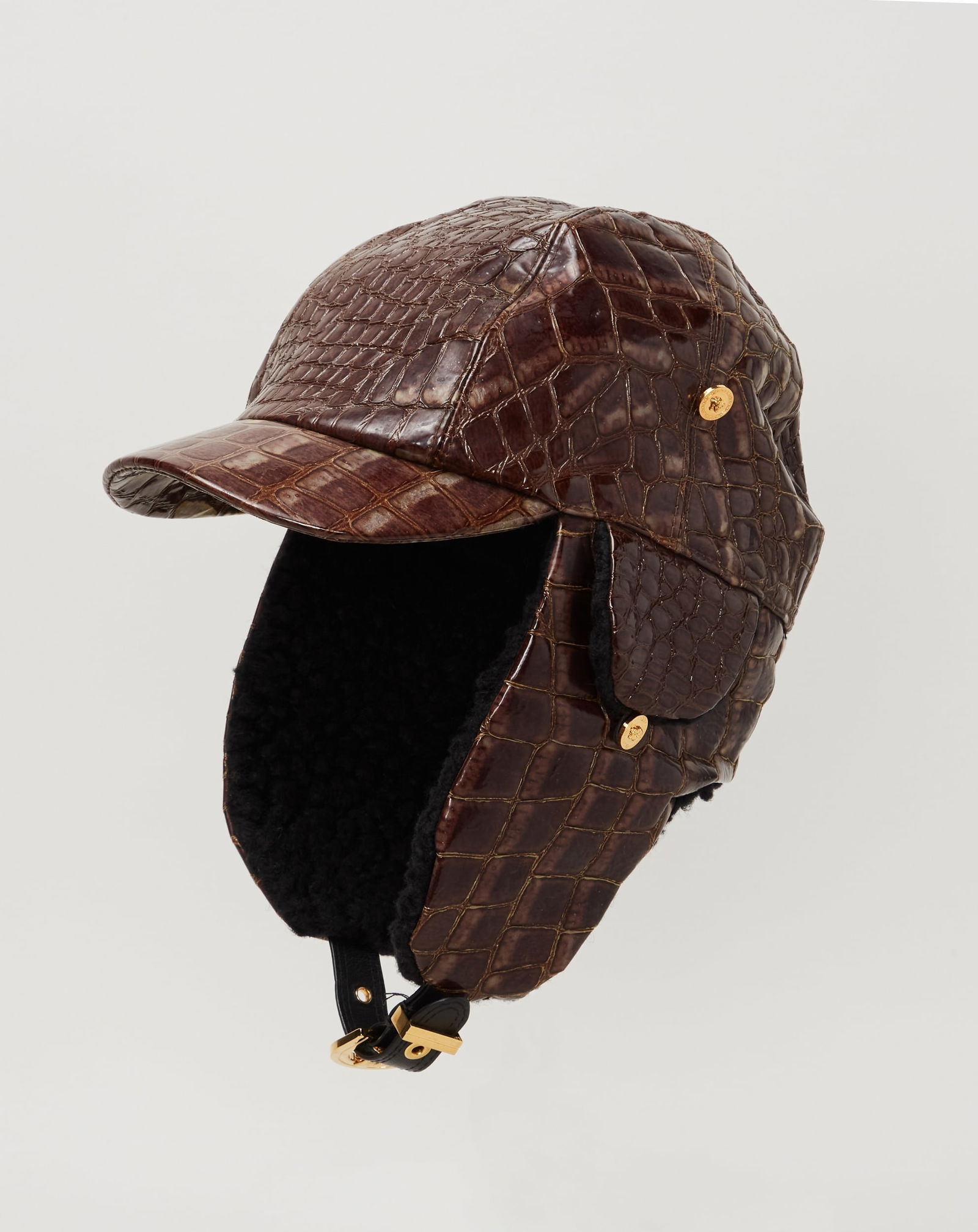 Gianni Versace | Croc-Embossed Aviator Cap - 2