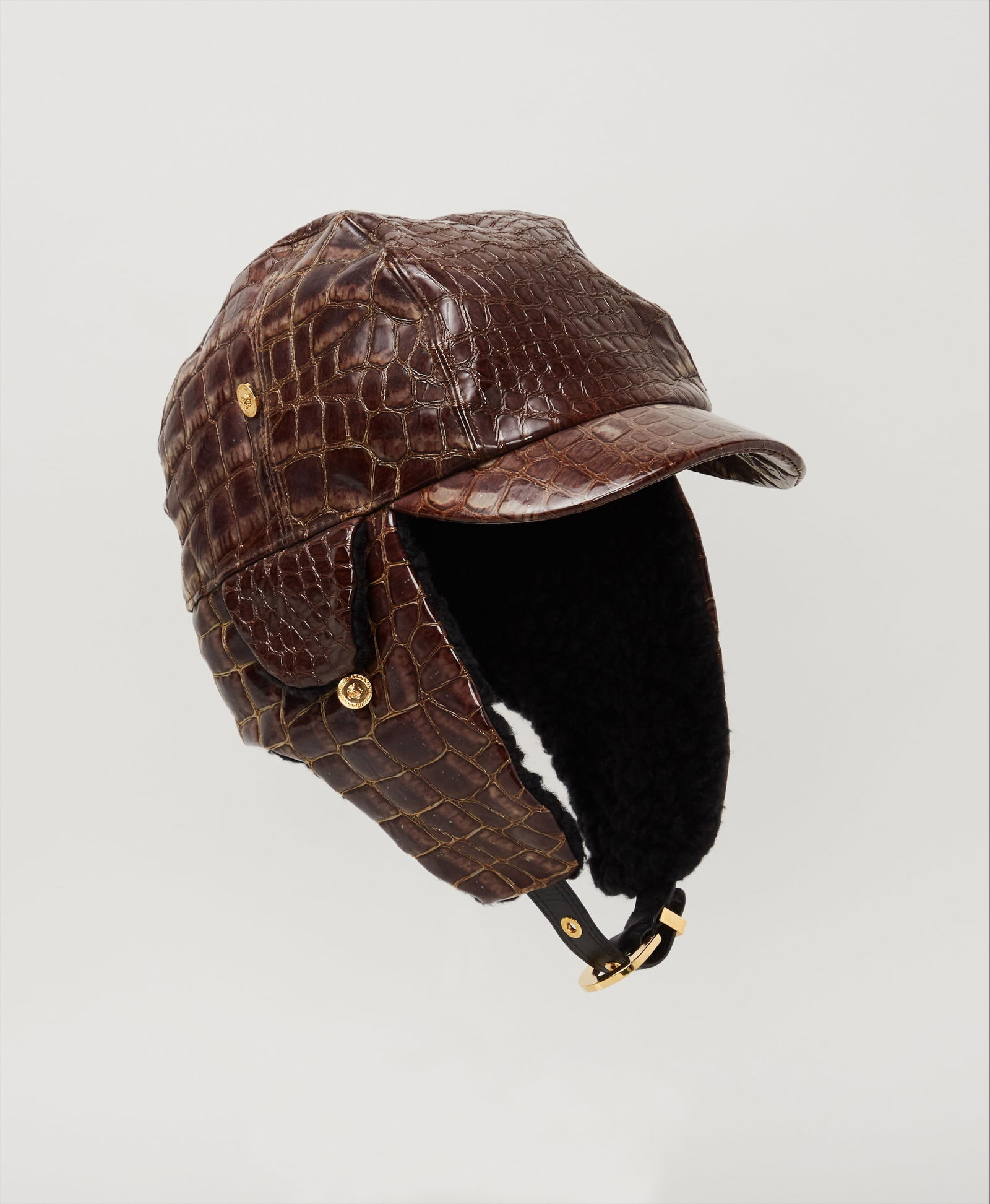 Gianni Versace | Croc-Embossed Aviator Cap - 4