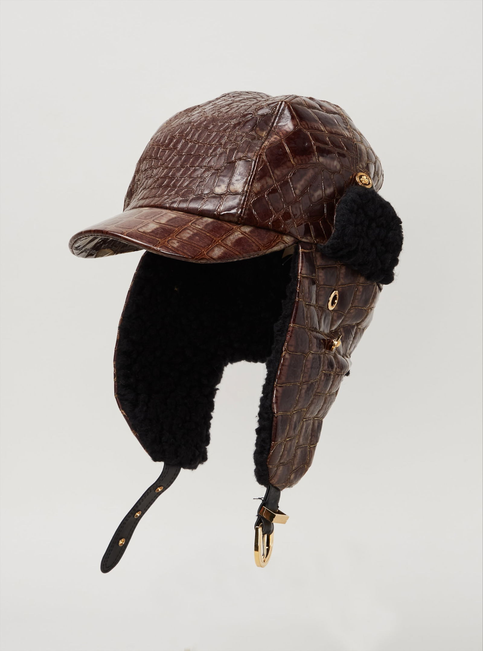 Gianni Versace | Croc-Embossed Aviator Cap - 6