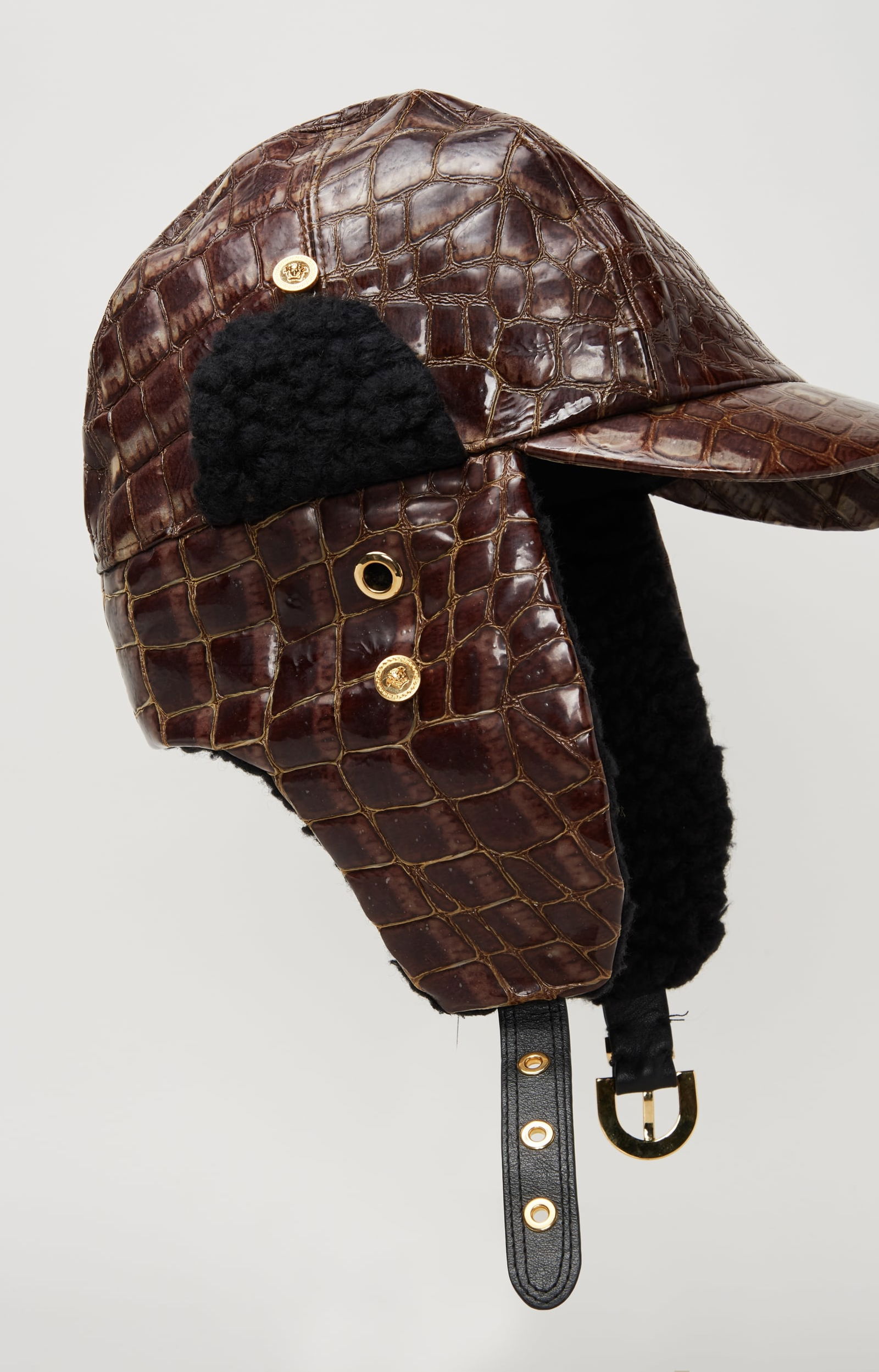 Gianni Versace | Croc-Embossed Aviator Cap - 8