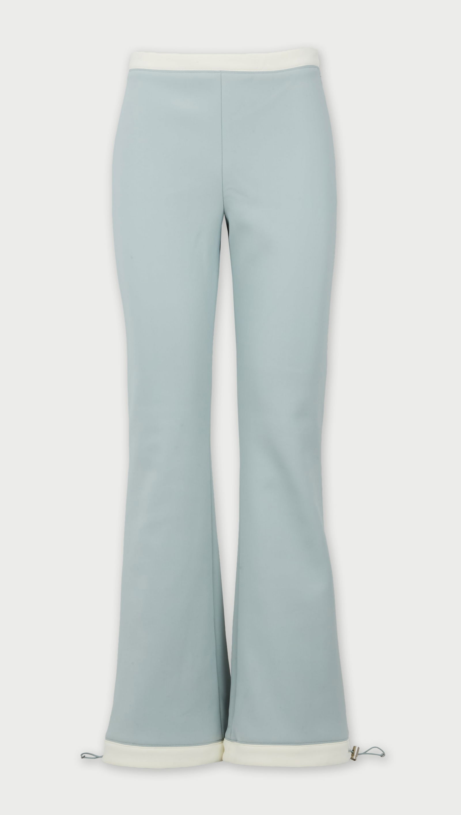 Chanel | 2001 Ice Blue Ski Pants: Chanel by Karl Lagerfeld ice blue ski pants from 2001 Fall Winter Paris fashion week. The neoprene ski pants have a high-rise waist band and feature a streamline fit through the legs with a