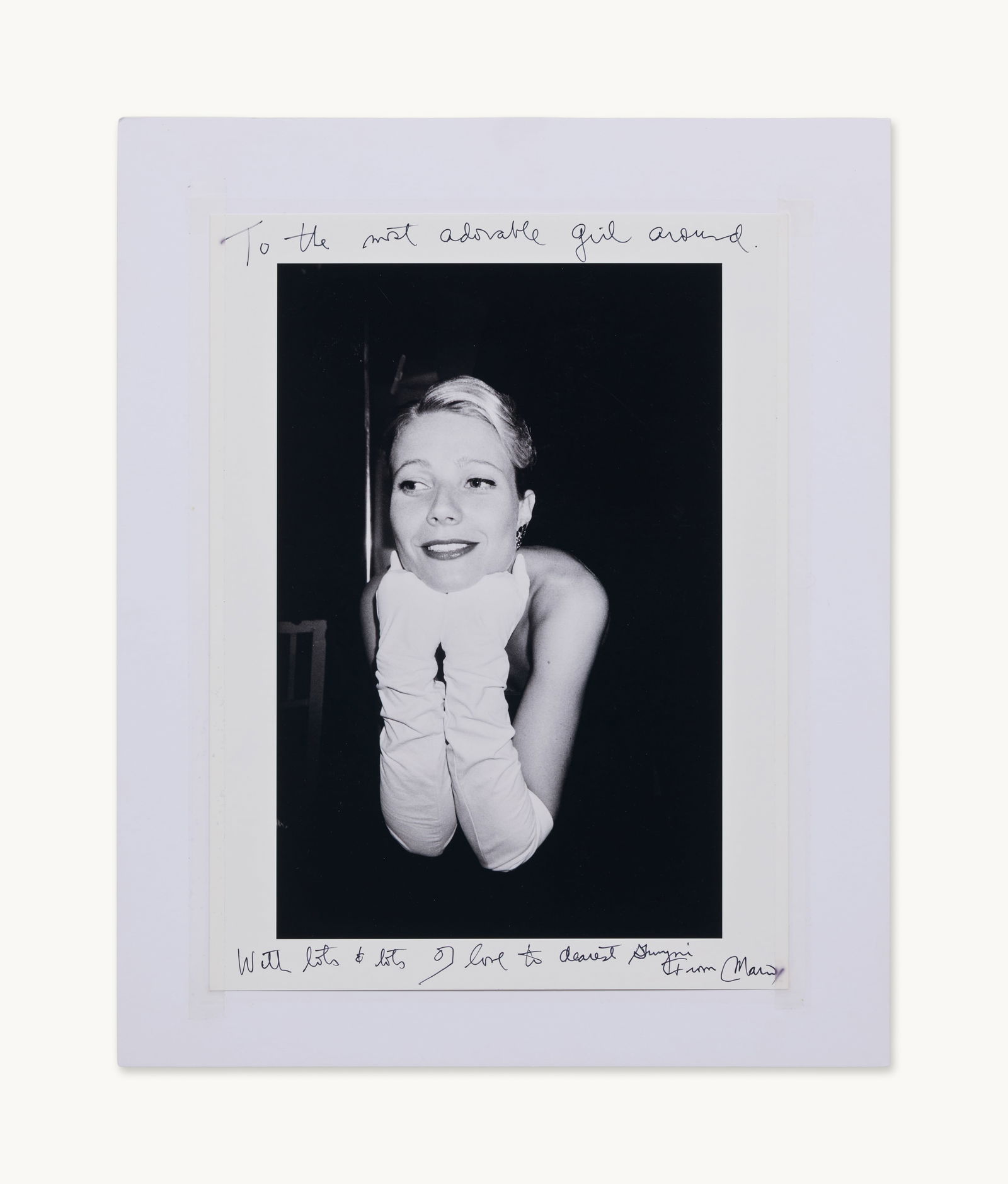 Gwyneth Paltrow | Signed Mario Testino Photograph: A black and white photograph of Gwyneth Paltrow shot by Mario Testino. Mario posted the photograph on his Instagram account on July 14, 2025.Mario wrote a message to Gwyneth on the photograph. He said