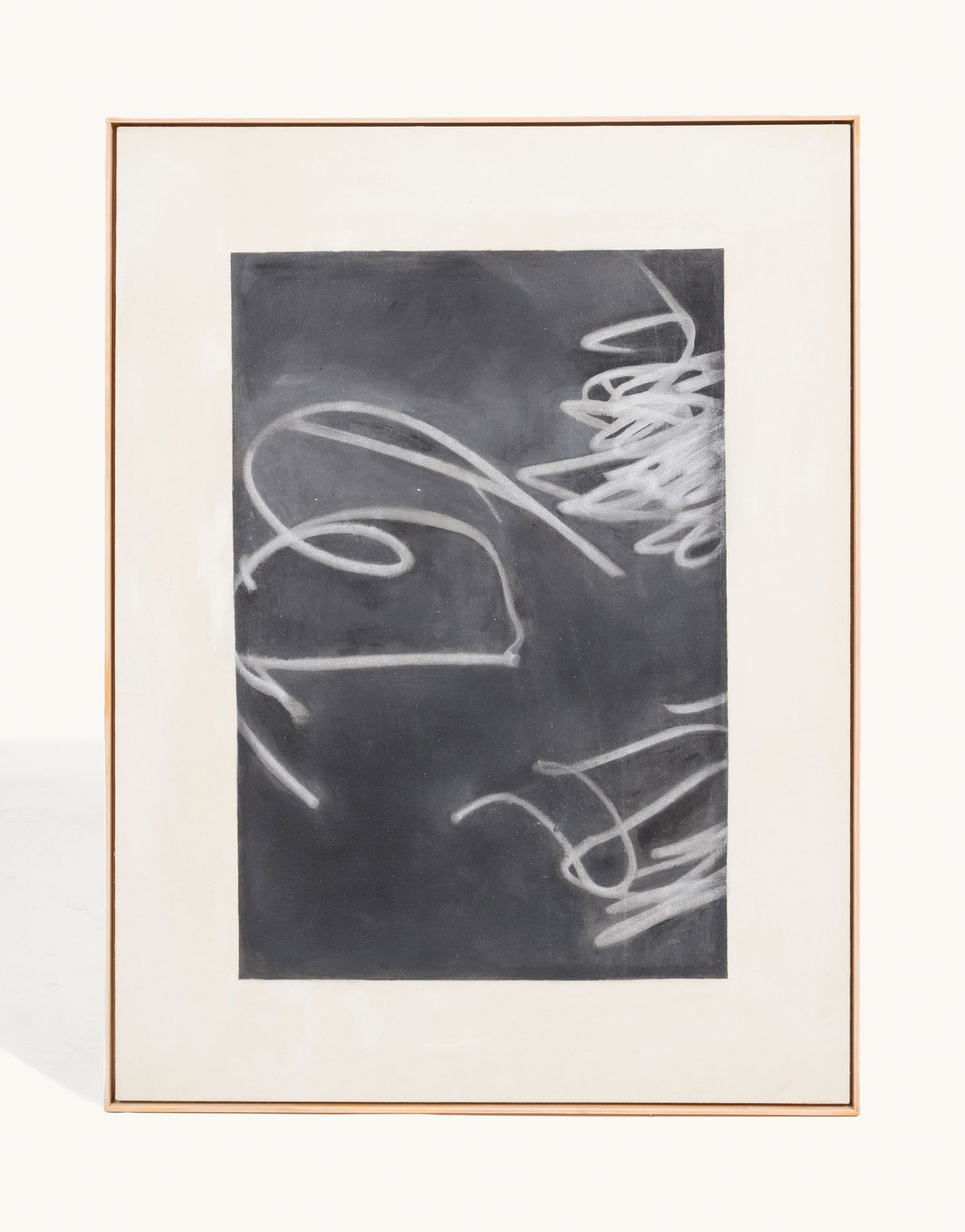 Gwyneth Paltrow | Abstract Modernist Painting by an Unattributed Artist: A 20th century abstract black, white and grey oil on canvas painting by an unattributed artist in the style of Cy Twombley.Cy Twombly (1928–2011) was a master of gestural abstraction, blending m