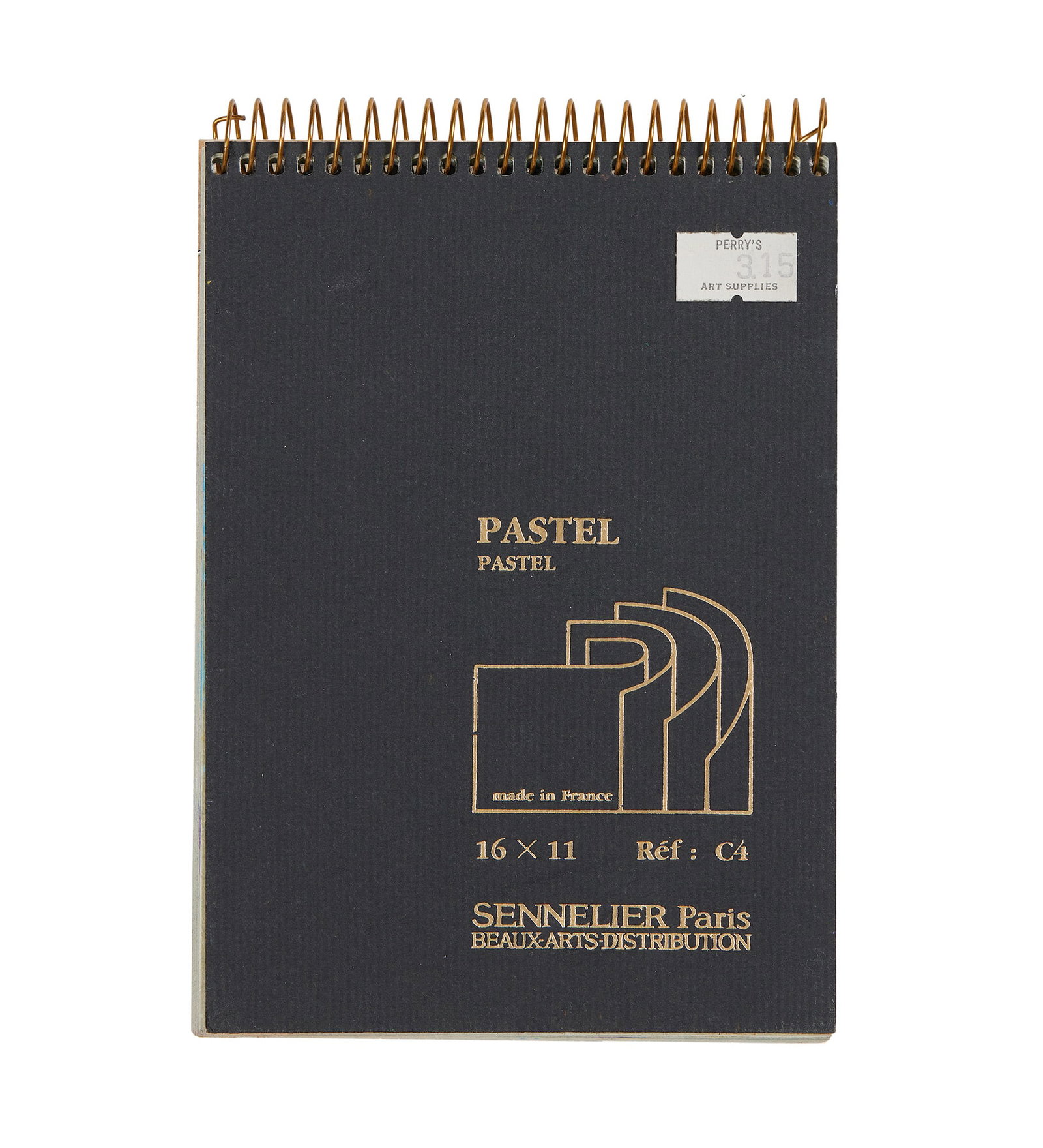 Jerry Garcia | Pastel Sketchbook (Small Black): A small, spiralbound pastel sketchbook, owned and drawn in by Jerry Garcia. The sketchbook contains six colorful pastel drawings, most abstract but one of a house, as well as a couple of more rudiment