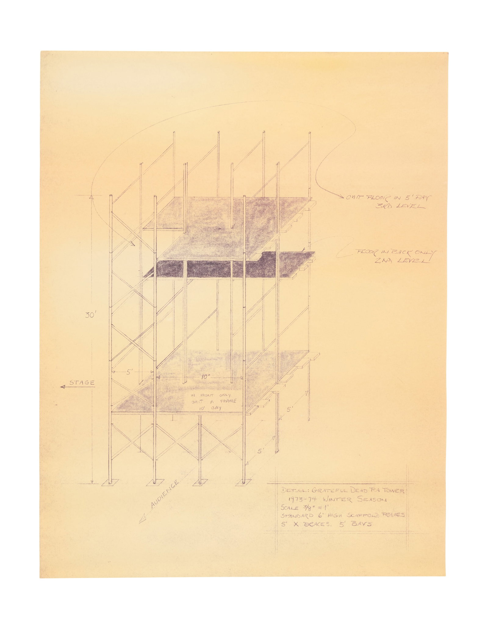 Grateful Dead | 1973-1974 "Wall of Sound" P.A. Tower and Scaffolding Blueprints (1 of 4)
