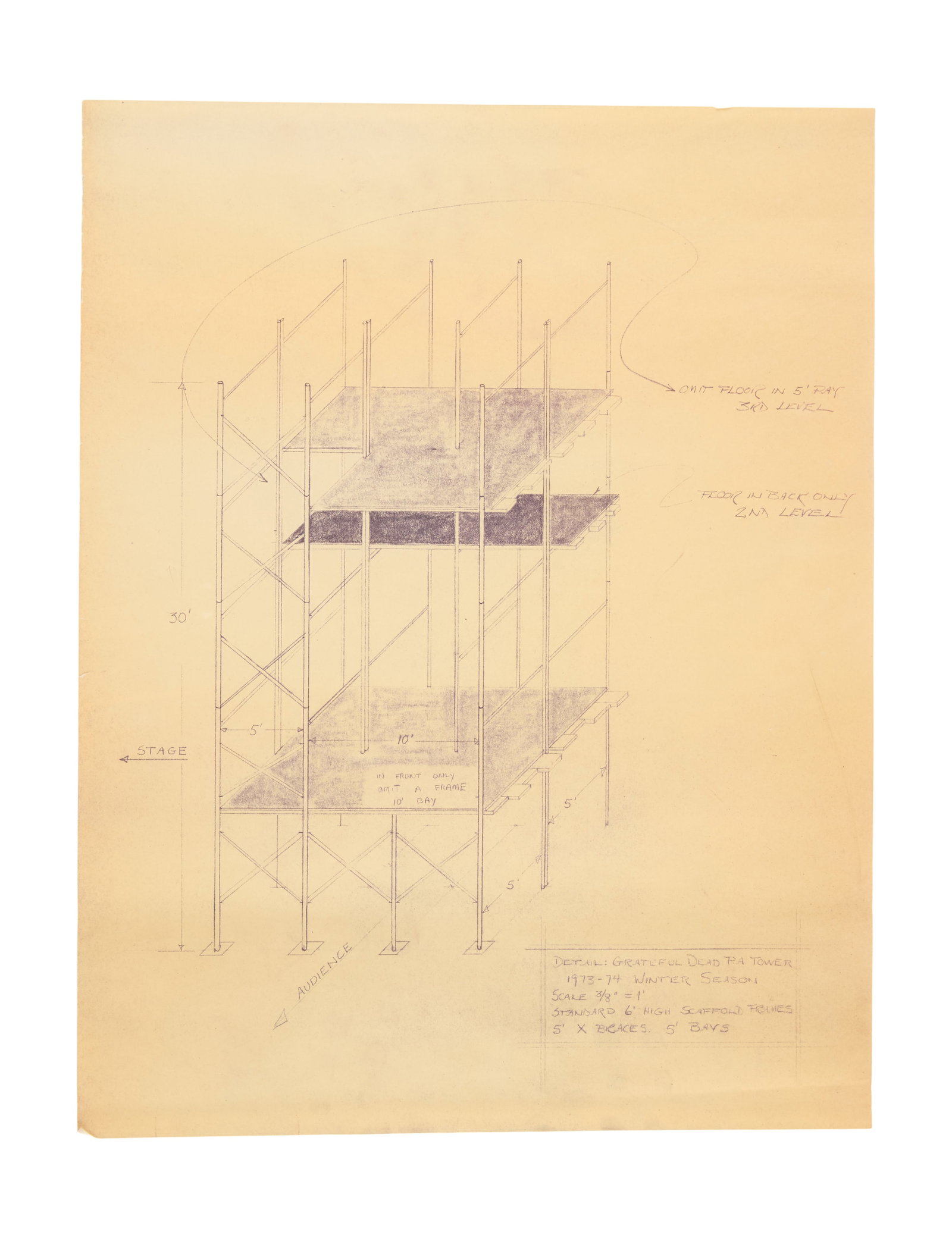 Grateful Dead | 1973-1974 "Wall of Sound" P.A. Tower and Scaffolding Blueprints (1 of 4)