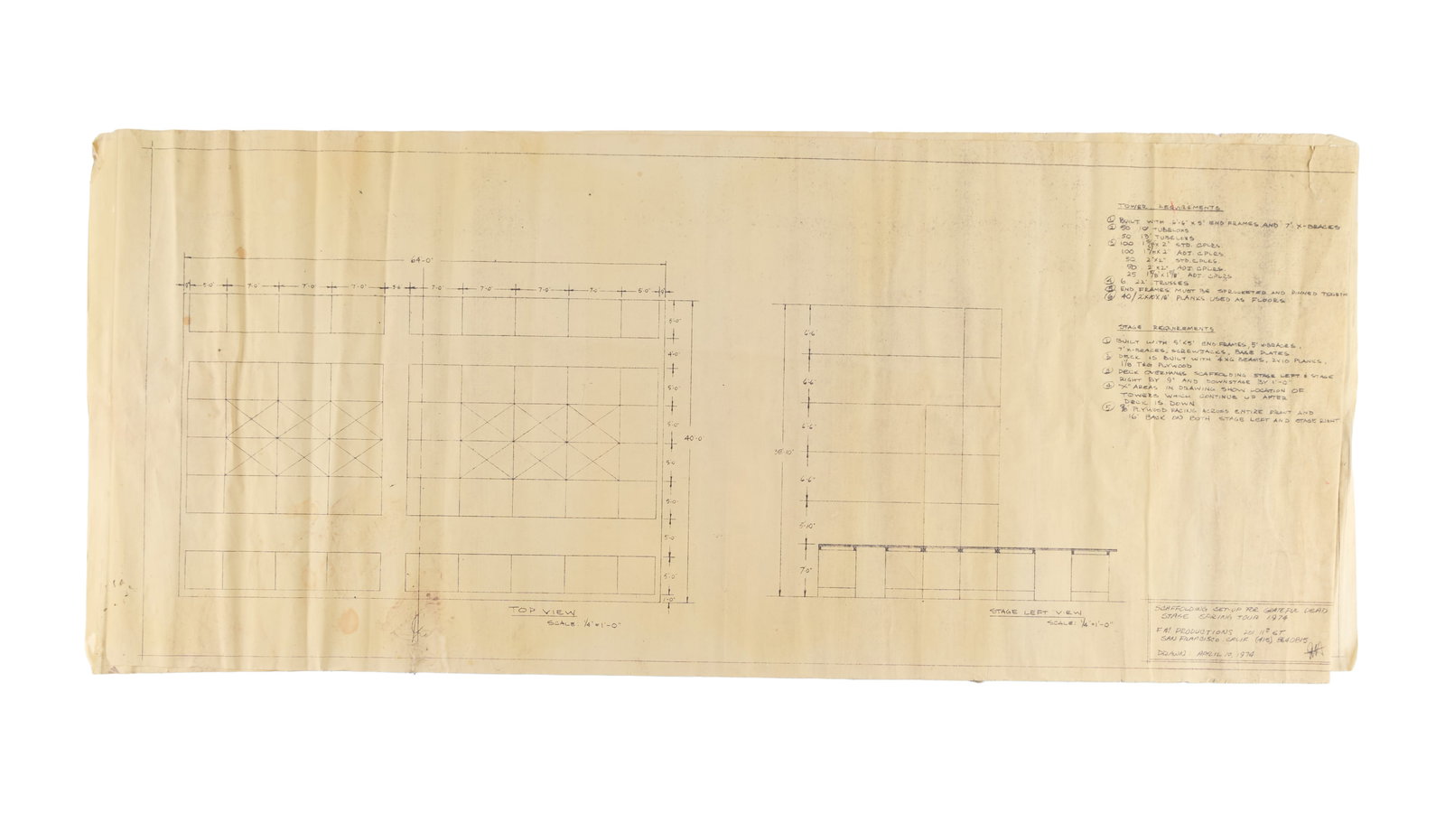 Grateful Dead | 1974 Summer Tour "Wall of Sound" Scaffolding Blueprints (1 of 2)