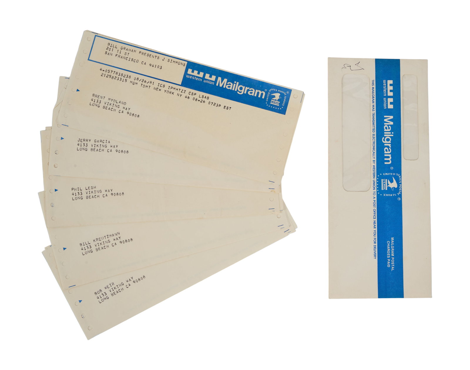 Bill Graham | 1981 Telegrams to All Grateful Dead Band Members (1 of 2)