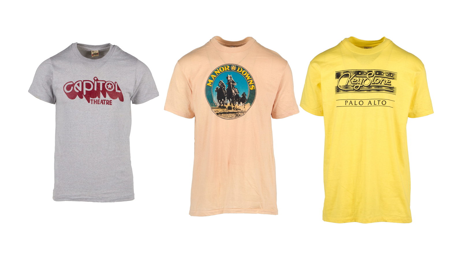 "Big Steve" Parish | Vintage Venue T-Shirts: Three vintage t-shirts related to venues the Grateful Dead performed at including: a grey cotton-blend t-shirt with a "Capitol Theater" (Passaic New Jersey) graphic on the front labeled