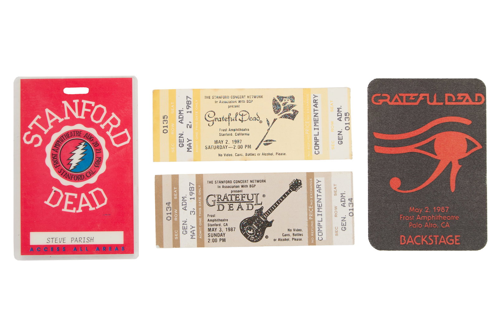 "Big Steve" Parish | 1983-1987 Stanford All Access Pass and Additional Passes and Concert Tickets (1 of 2)