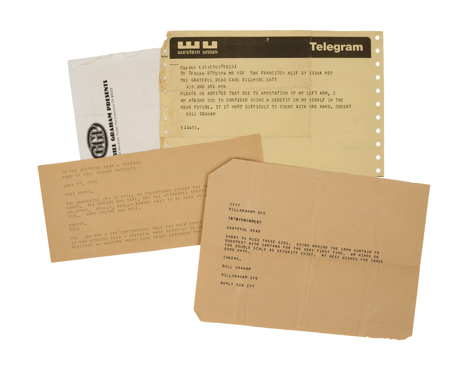 Bill Graham | 1980s Grateful Dead Telegrams (1 of 3)