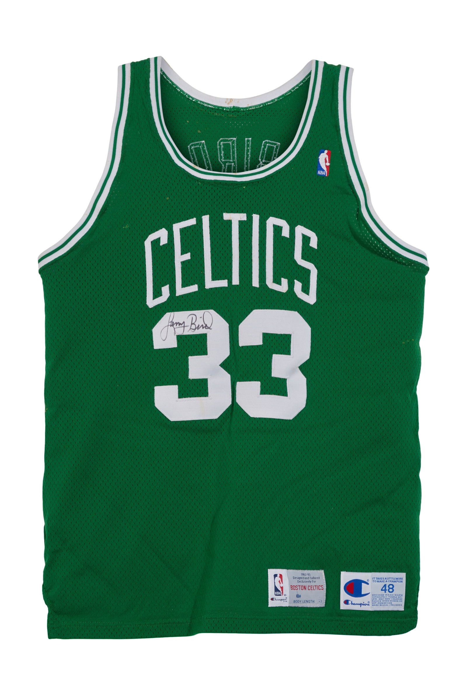 Larry Bird | Twice Signed Celtics Jersey Gifted to Lawrence "Ram Rod" Shurtliff (1 of 4)