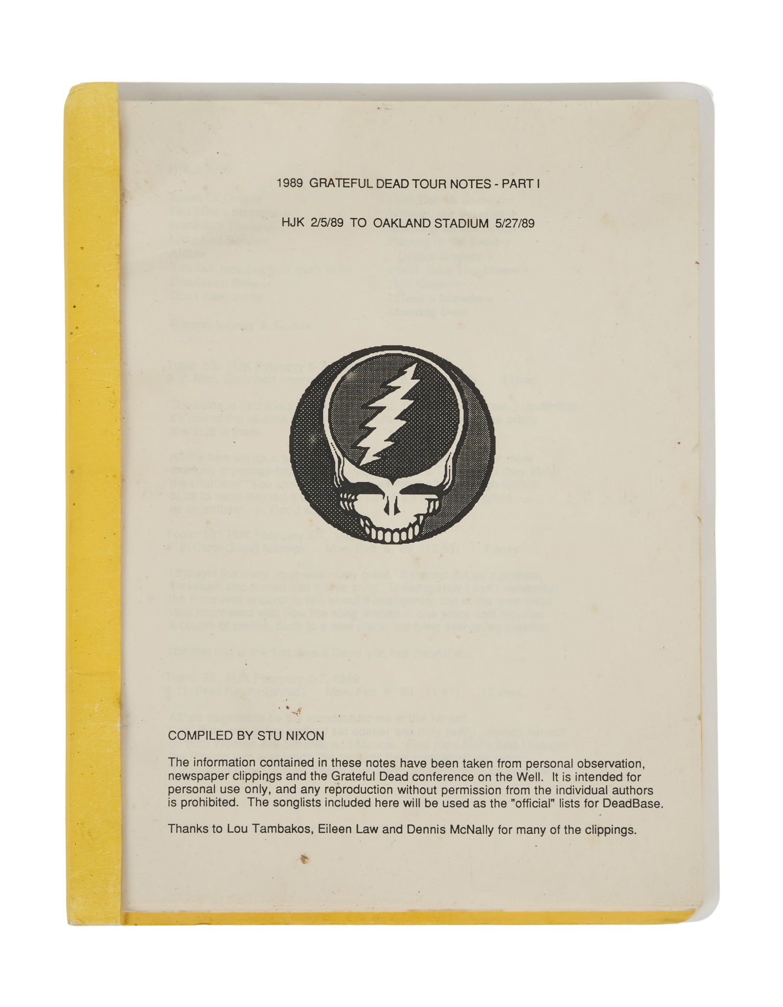 Stu Nixon | 1989 Grateful Dead Tour Notes and Clippings (1 of 4)