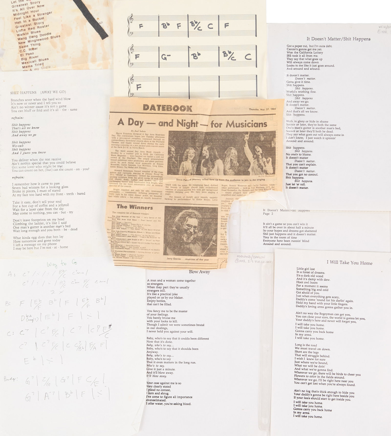 Grateful Dead | Bob Weir Tour Rehearsal Folder with c. 1991-1994 Setlist (1 of 5)