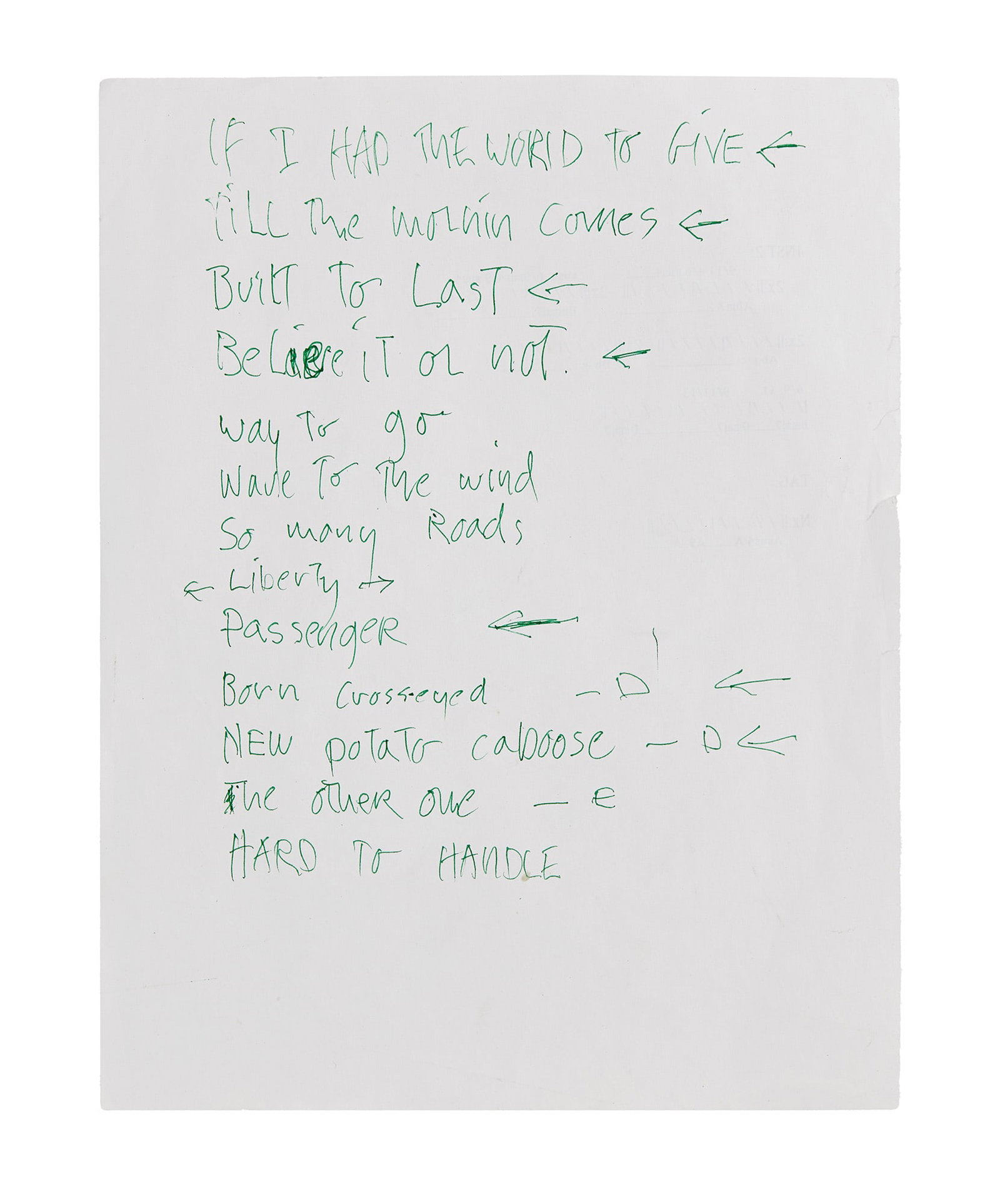 Jerry Garcia | 1993-1994 Handwritten Song List with Copy (1 of 1)