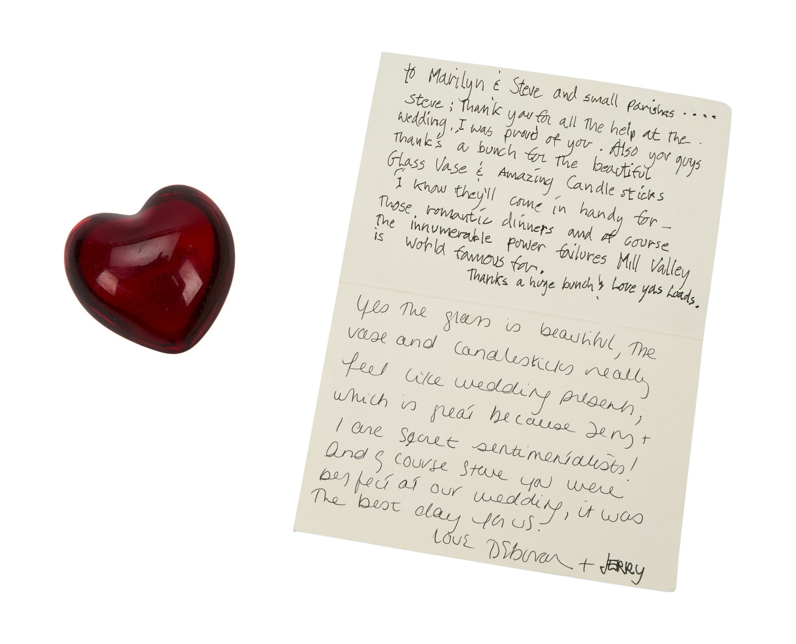Jerry Garcia | Baccarat Crystal Heart Paperweight with Signed Handwritten Thank You Card to Steve (1 of 5)