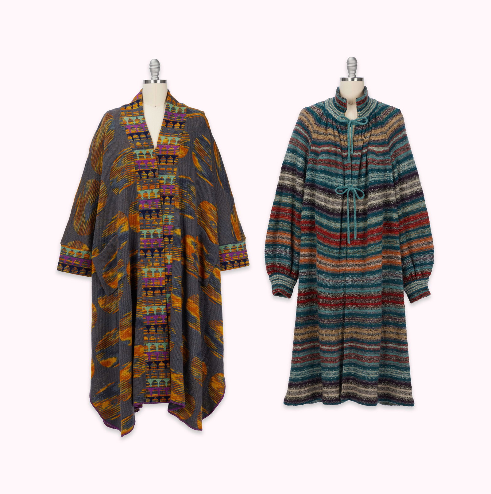 And Just Like That... | Miranda Hobbes Wardrobe Two Designer Robes: Two designer robes from the wardrobe department of the Max Original series And Just Like That? for the character Miranda Hobbes (2021-25). This lot includes a Bill Gibb London 1970s wool kn