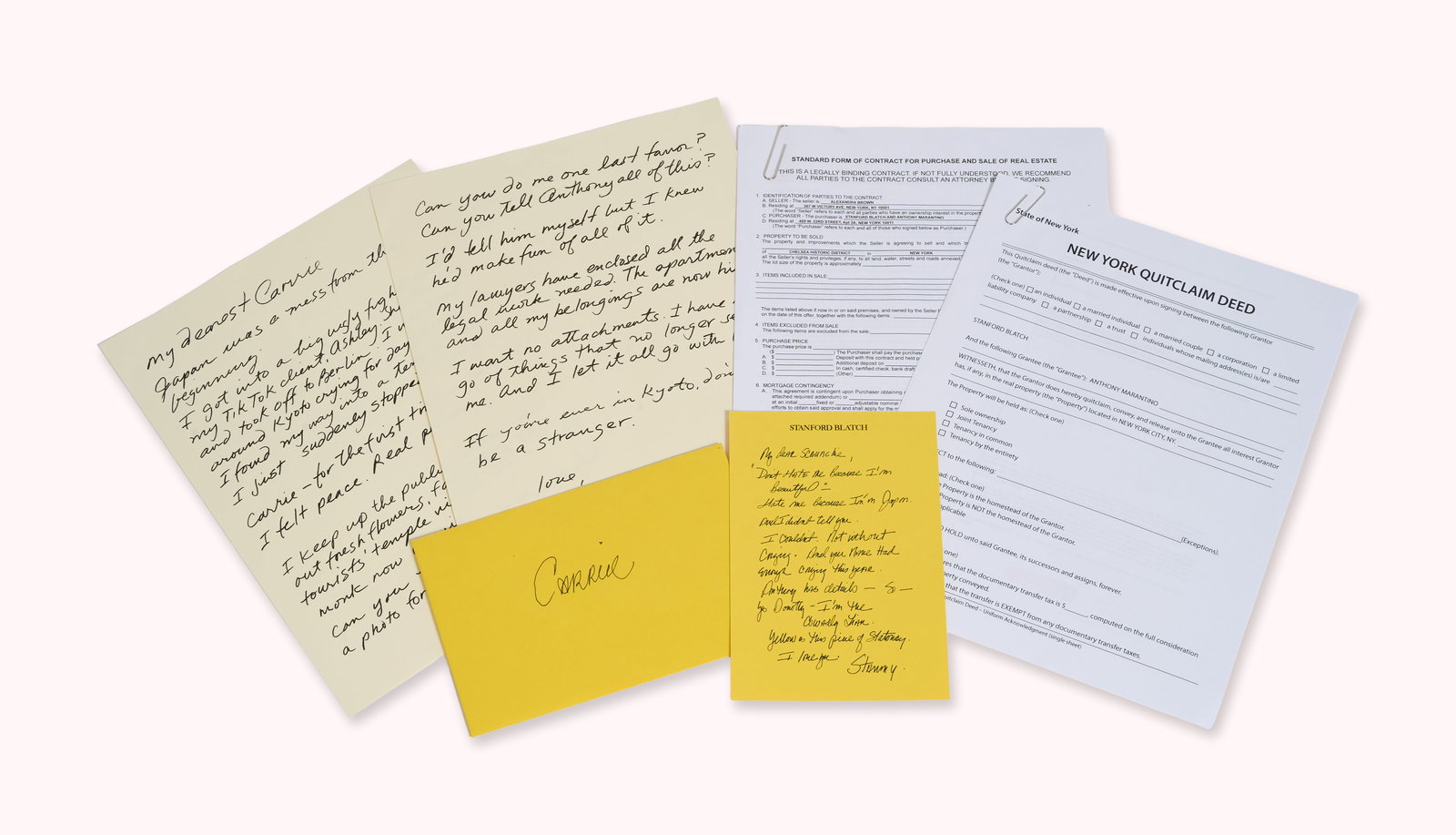 And Just Like That... | Stanford's Letters to Carrie and Legal Documents Production Copy: A production copy of the letters that Carrie's beloved friend Stanny sends her in the series And Just Like That? (HBO Max, 2021 - 2025). The two letters contains printed facsimile handwriting. The fir