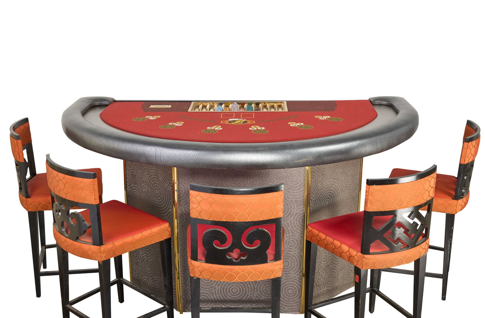 Jerry Weintraub | "Ocean's Thirteen" Poker Table and Chairs: A stud poker table and set of chairs from the production of the classic heist film, Ocean's Thirteen (Warner Bros., 2007). Together with a tray of casino chips.