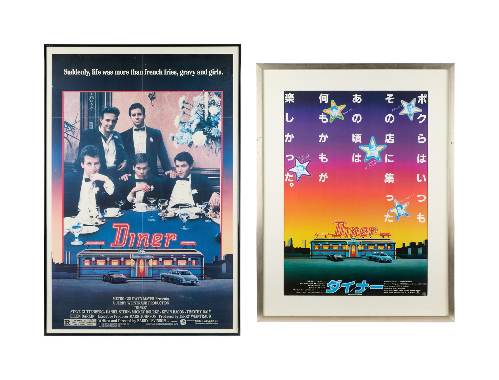 Jerry Weintraub | "Diner" Framed Posters: Two posters for the film Diner (MGM, 1982), which was produced by Jerry Weintraub.Includes a framed one sheet poster for the film and a framed Japanese B2 size poster for the film.