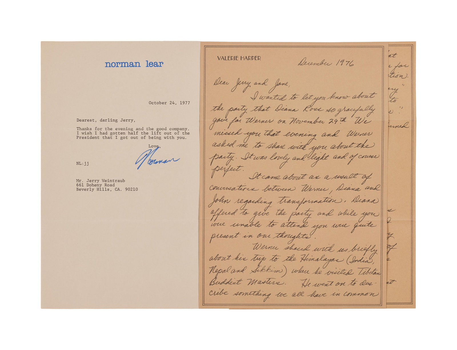 Jerry Weintraub | Norman Lear and Valerie Harper Signed Letters (1 of 5)