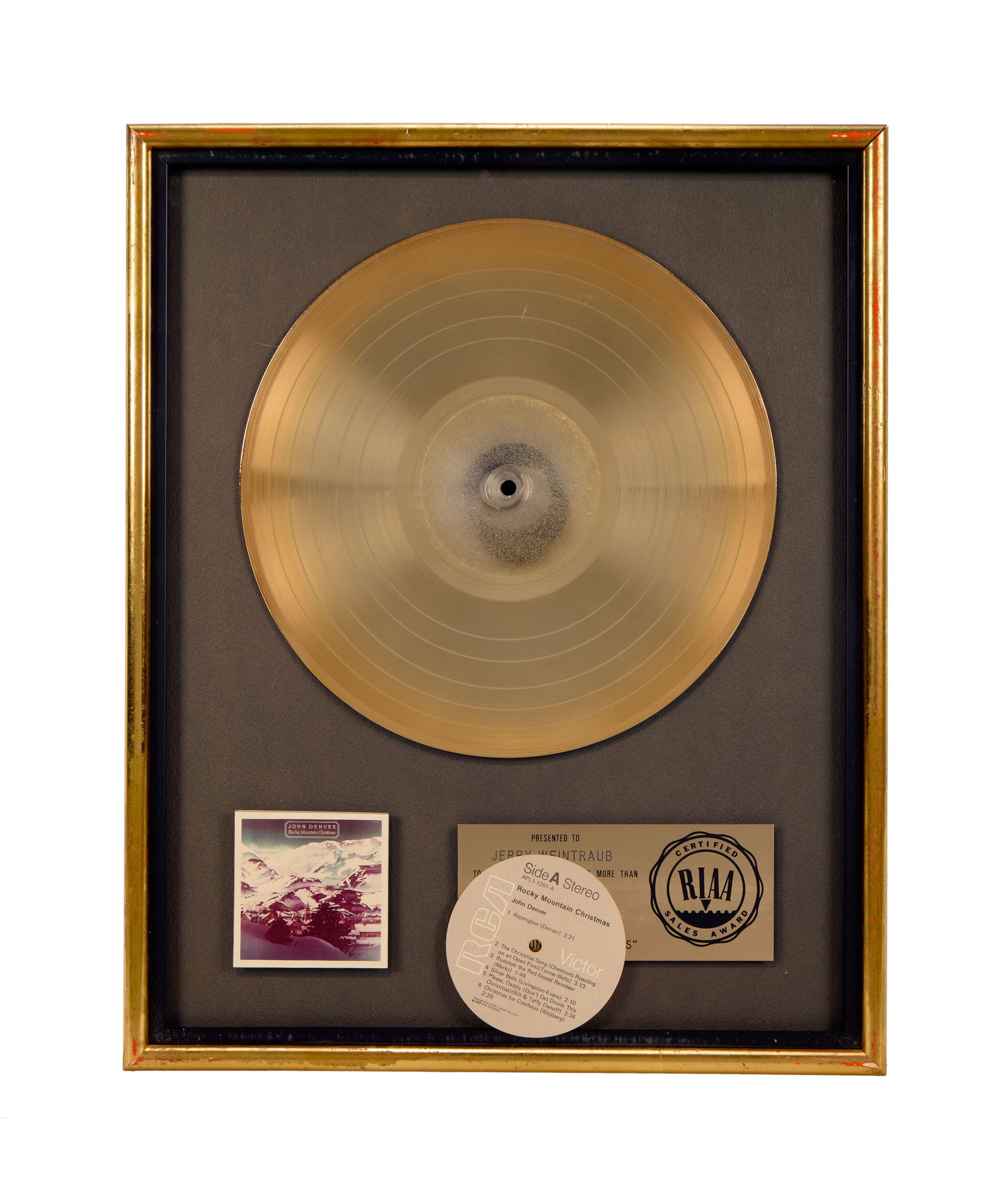 Jerry Weintraub | John Denver "Rocky Mountain Christmas" RIAA Gold Record Award (1 of 2)