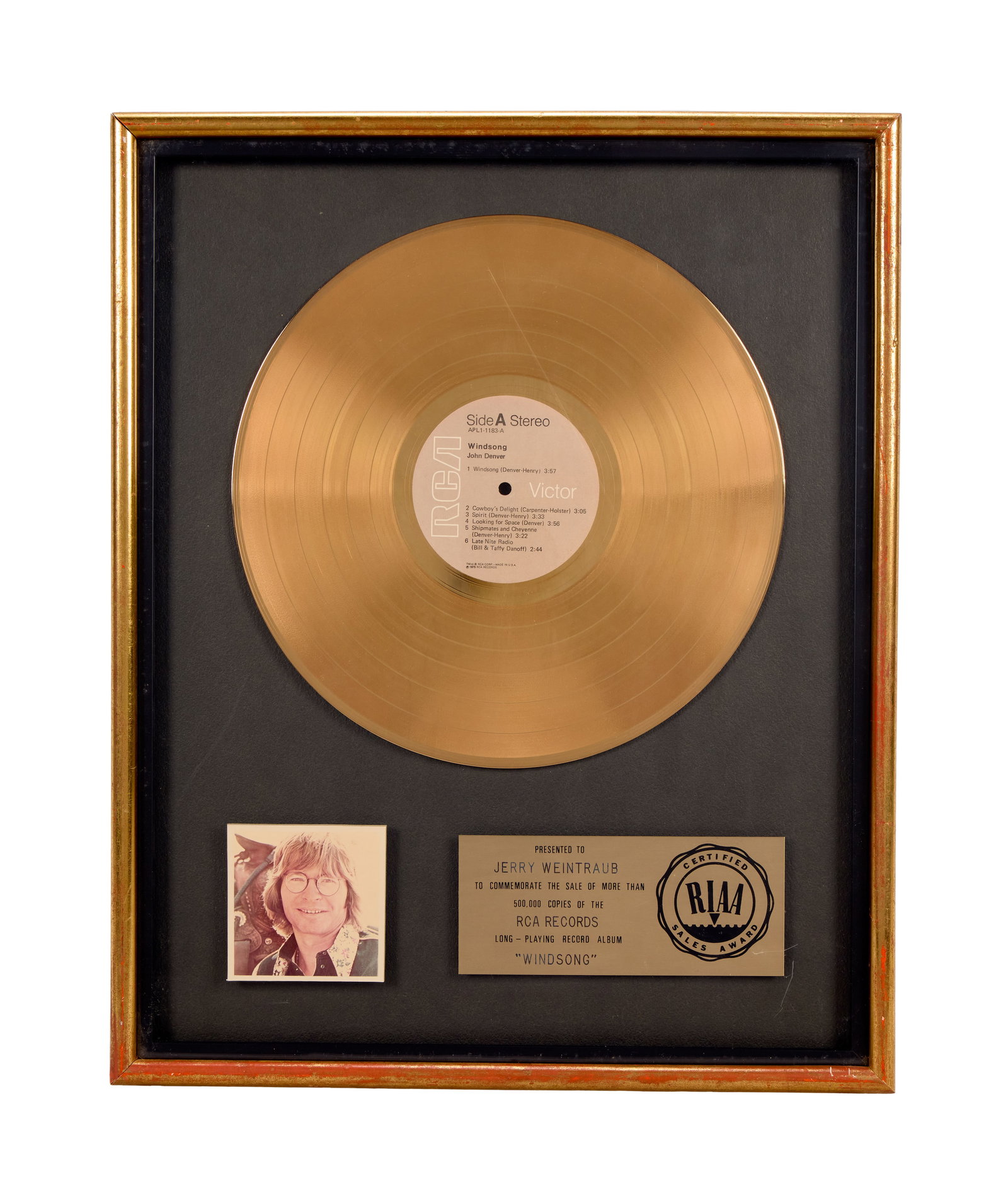 Jerry Weintraub | John Denver "Windsong" RIAA Gold Record Award (1 of 2)