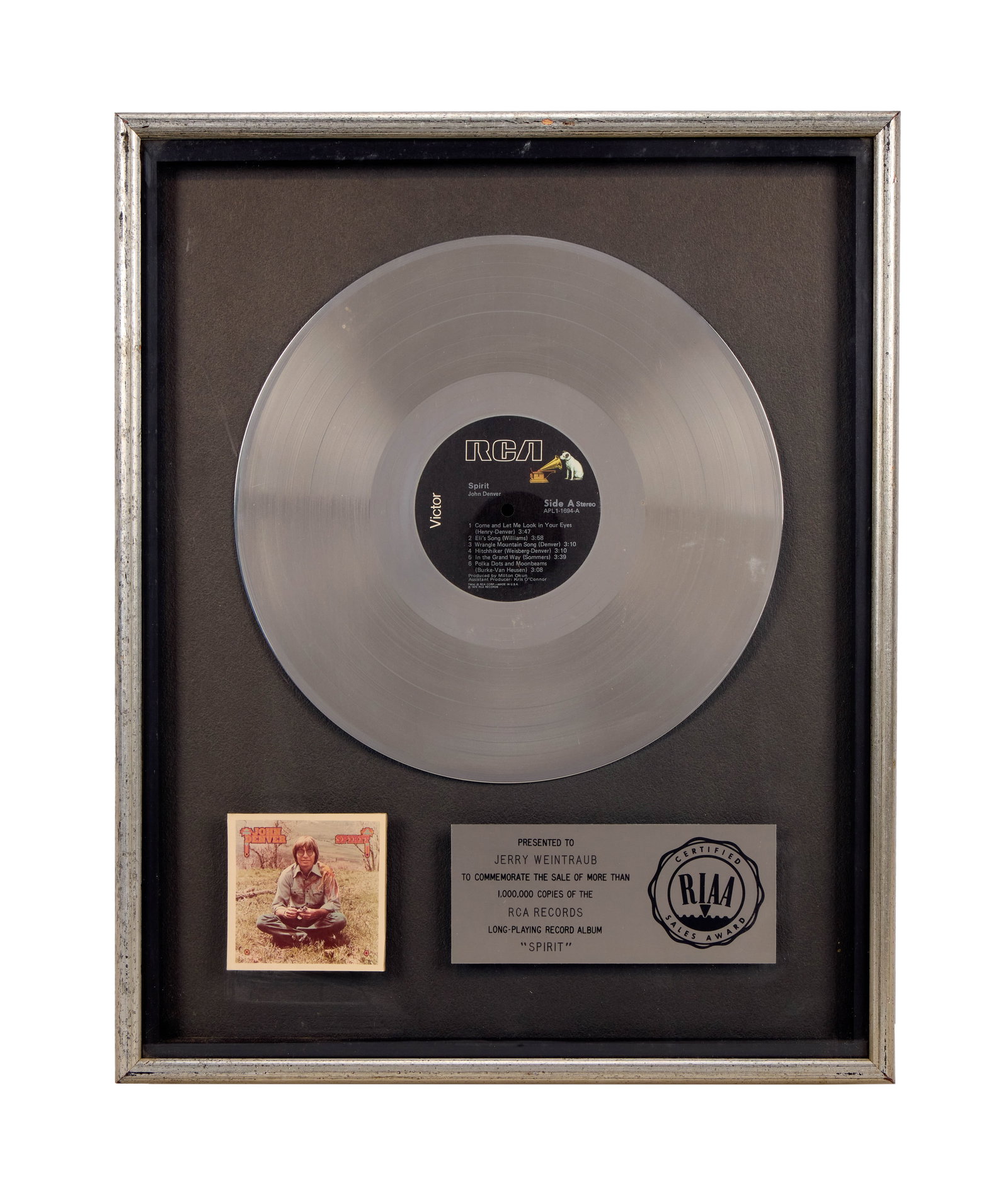 Jerry Weintraub | John Denver "Spirit" RIAA Platinum Record Award (1 of 2)
