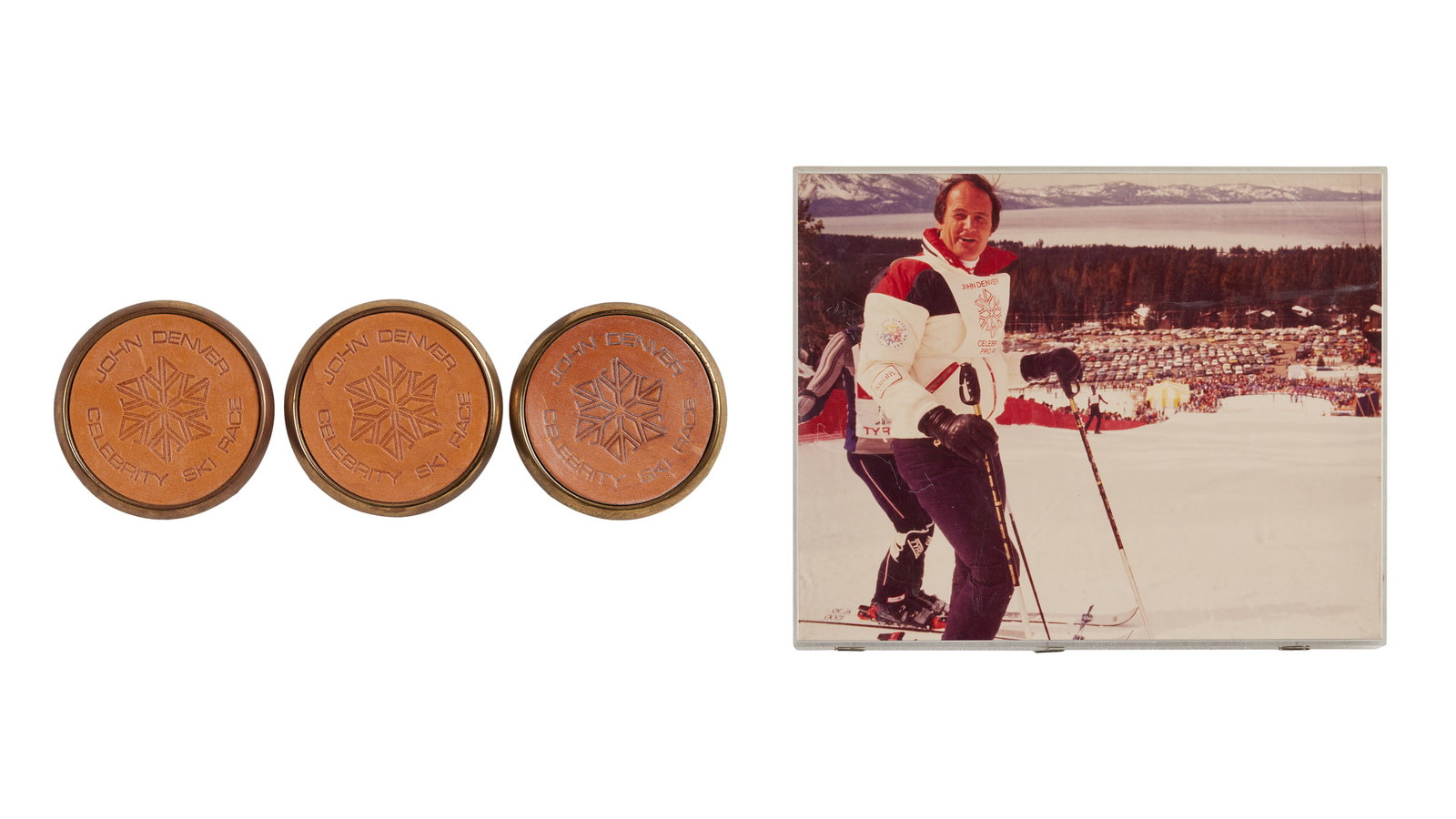Jerry Weintraub | John Denver Celebrity Ski Race Photo and Coasters (1 of 3)