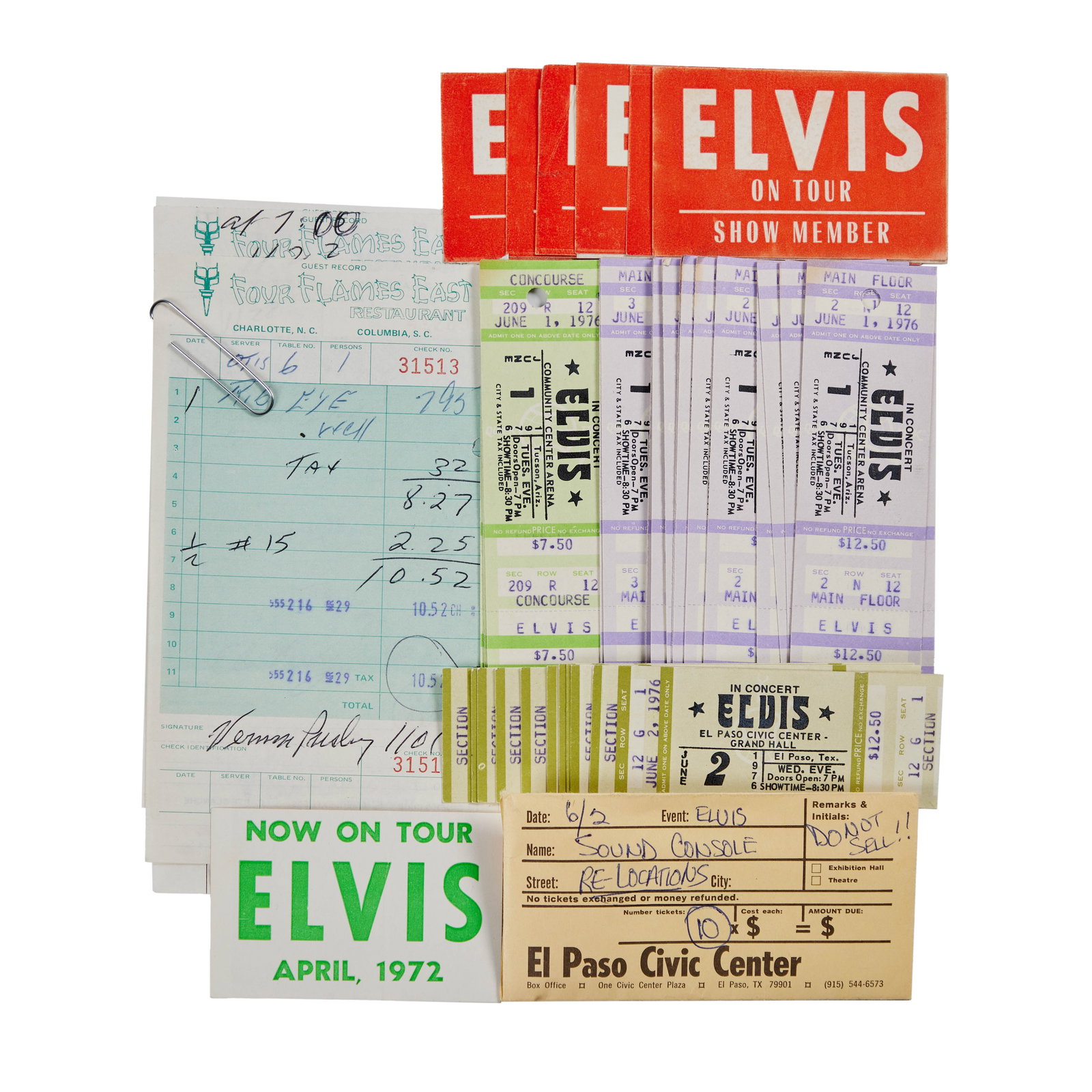 Jerry Weintraub | Elvis and Vernon Presley Signed Receipts with Concert Tickets and Passes (1 of 1)