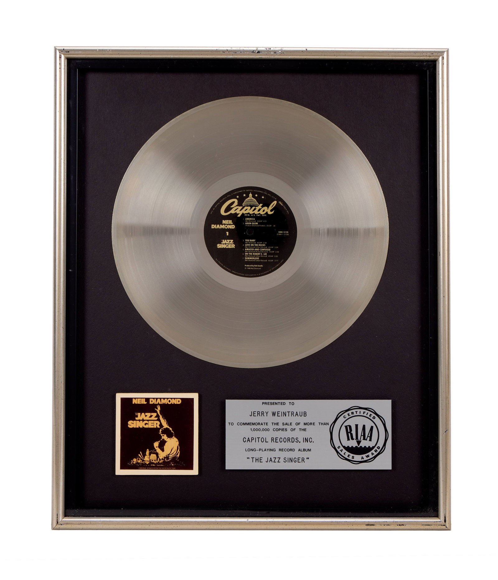 Jerry Weintraub | Neil Diamond "The Jazz Singer" RIAA Platinum Record Award (1 of 2)