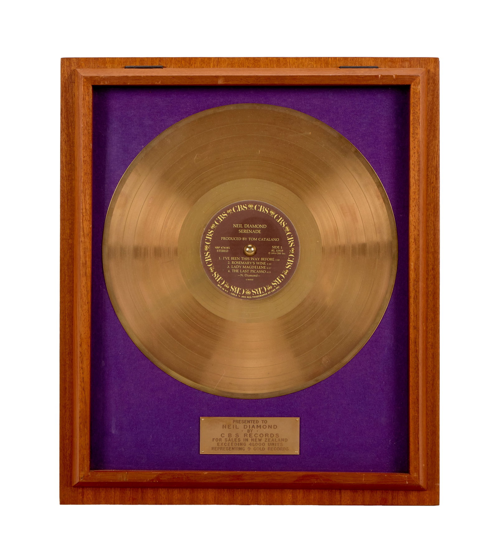 Jerry Weintraub | Neil Diamond "Serenade" Gold Record Award (1 of 2)