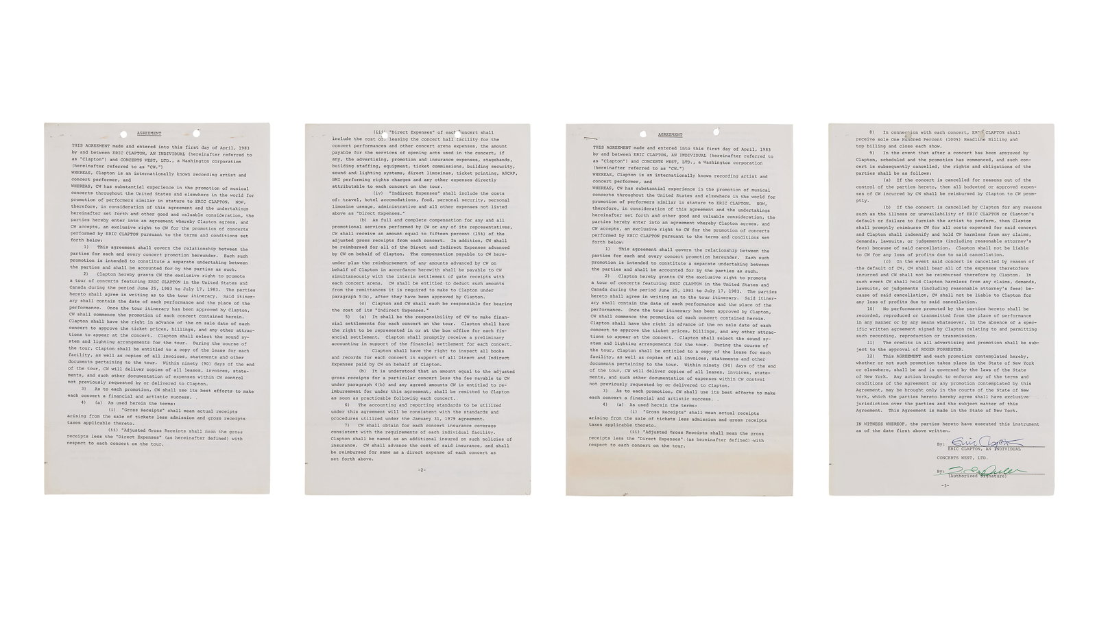 Jerry Weintraub | Eric Clapton Signed Contracts (1 of 7)