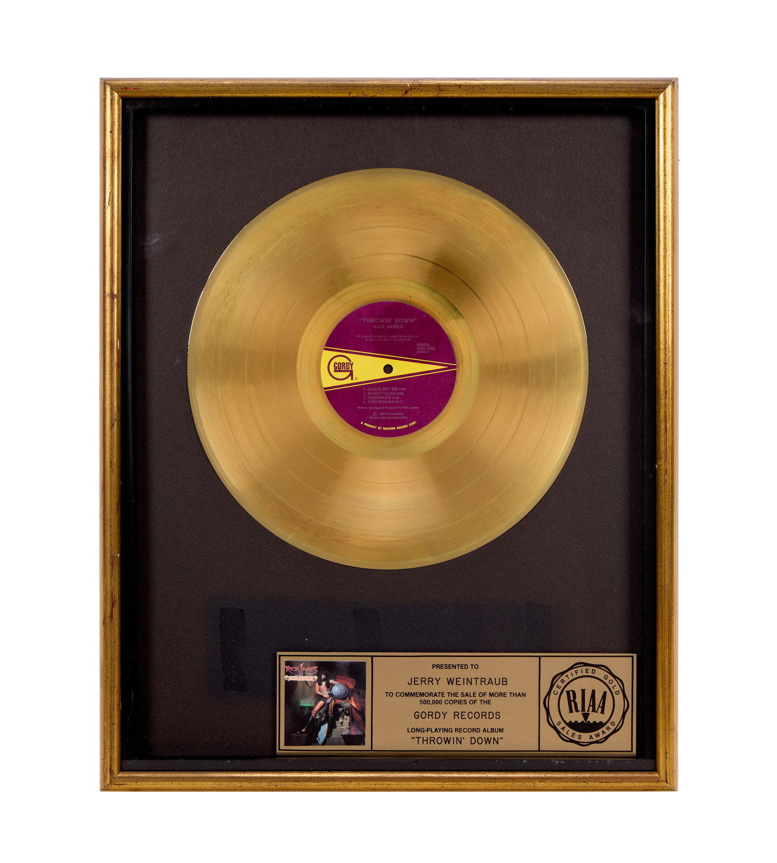 Jerry Weintraub | Rick James "Throwin' Down" RIAA Gold Record Award (1 of 2)