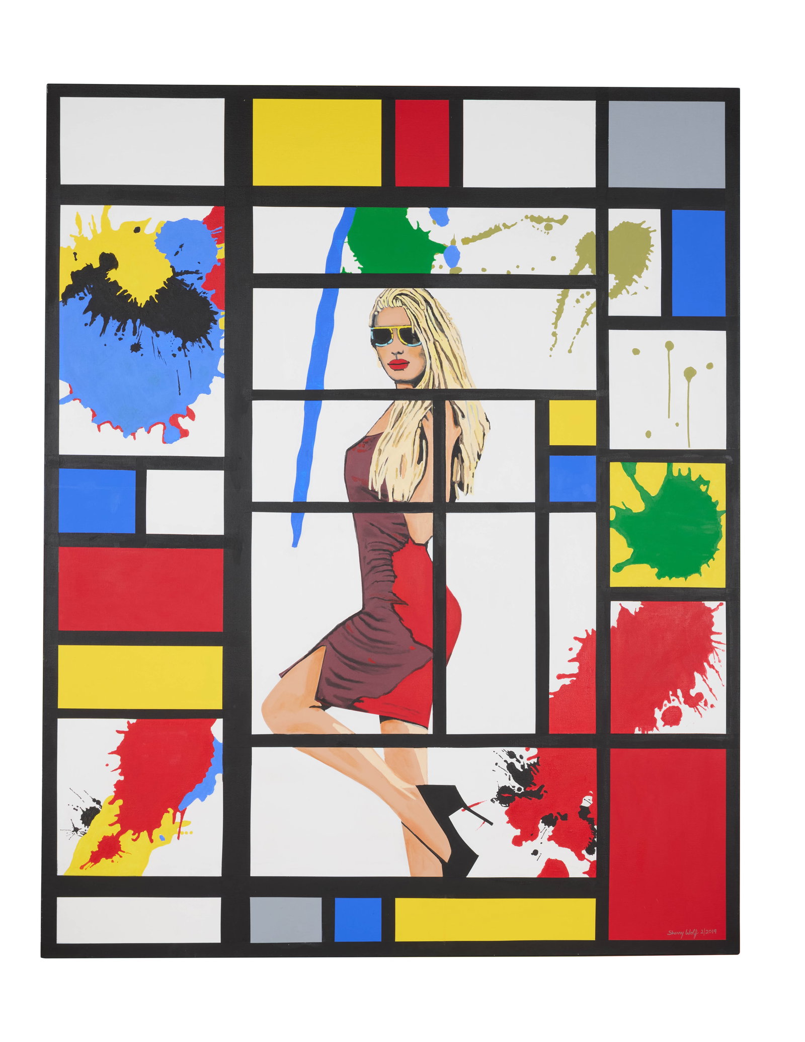 Jerry Weintraub | Sherry Wolf "Red Dress (Mondrian)" Painting (1 of 3)