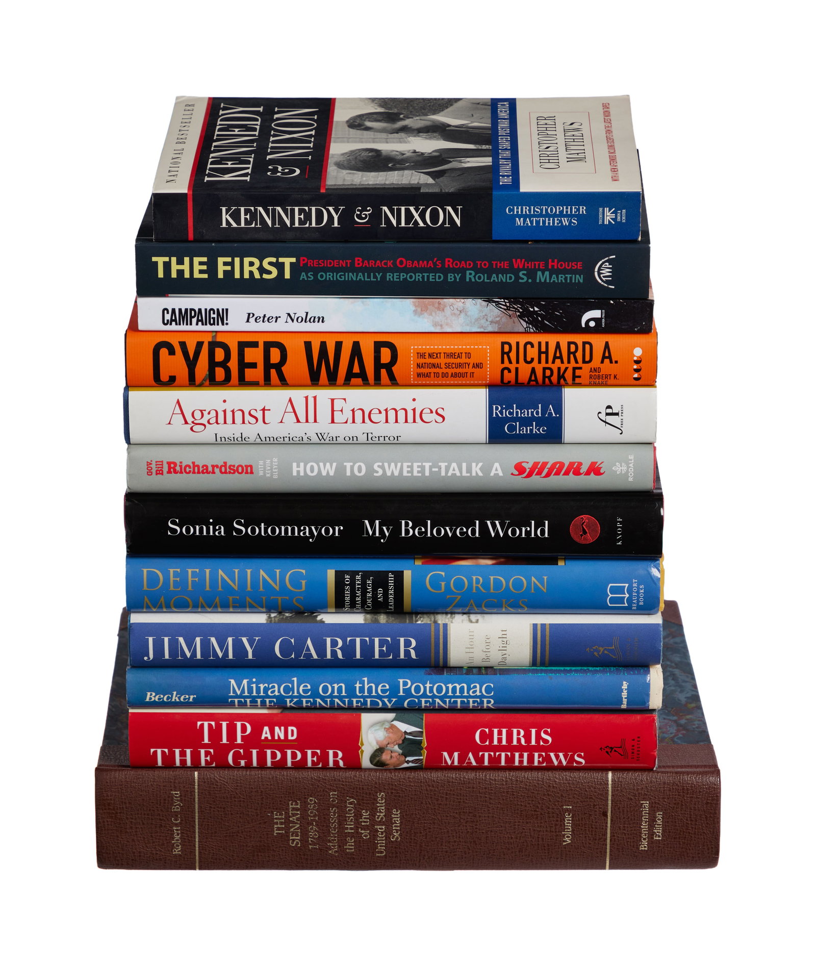 Jerry Weintraub | Group of Political Books: A group of books on politics from the collection of Jerry Weintraub, many of them signed and inscribed, including: Cyber War: The Next Threat to National Security and What to Do About It (HarperColli